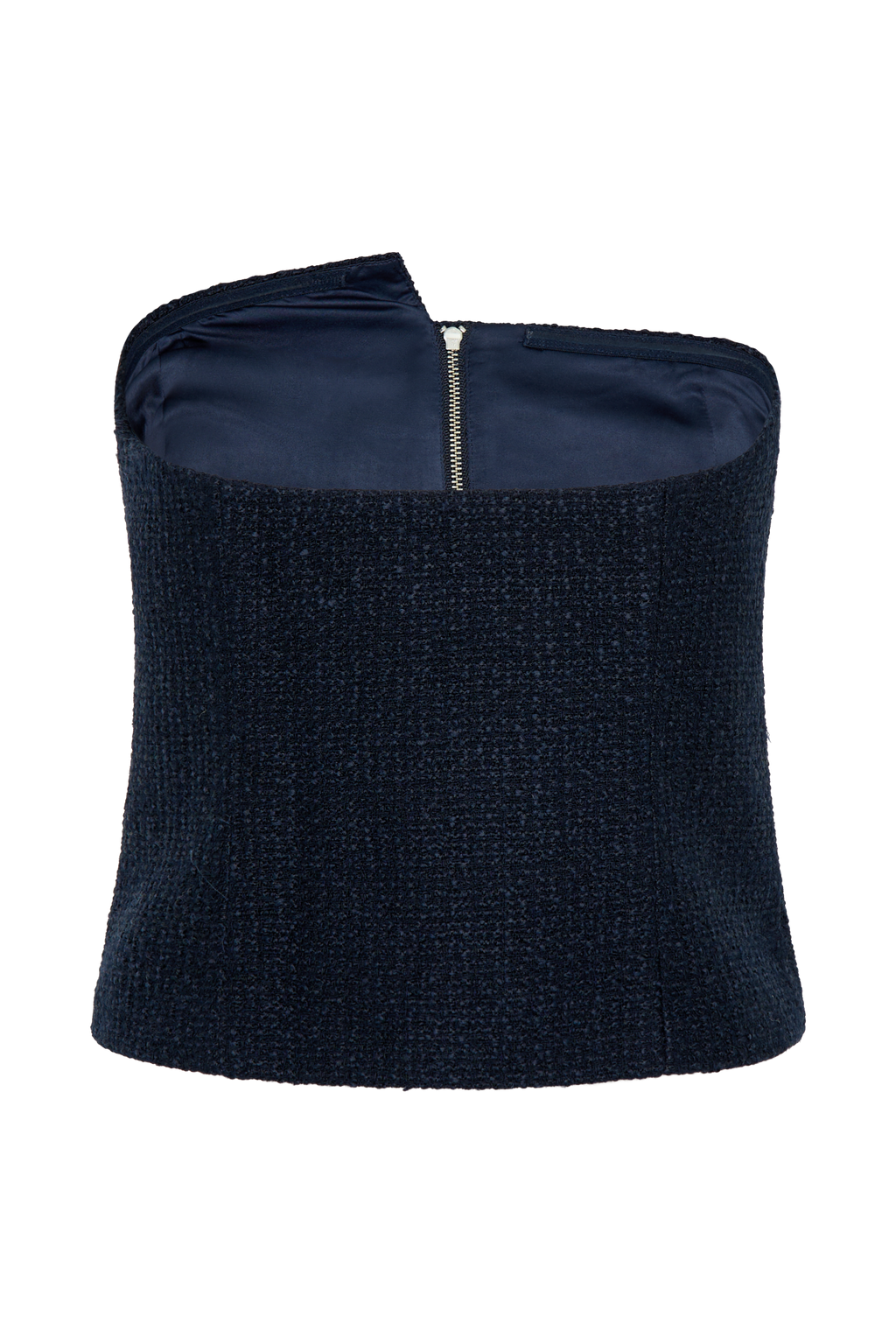 Levauro Parker Boucle Straplez Asimetrik Üst - Gece Mavisi