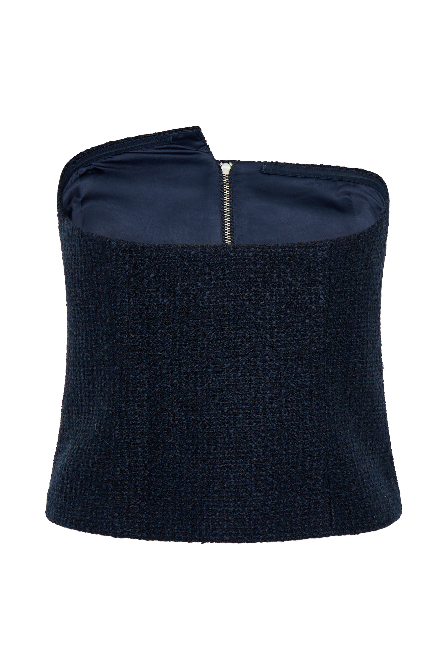 Levauro Parker Boucle Straplez Asimetrik Üst - Gece Mavisi