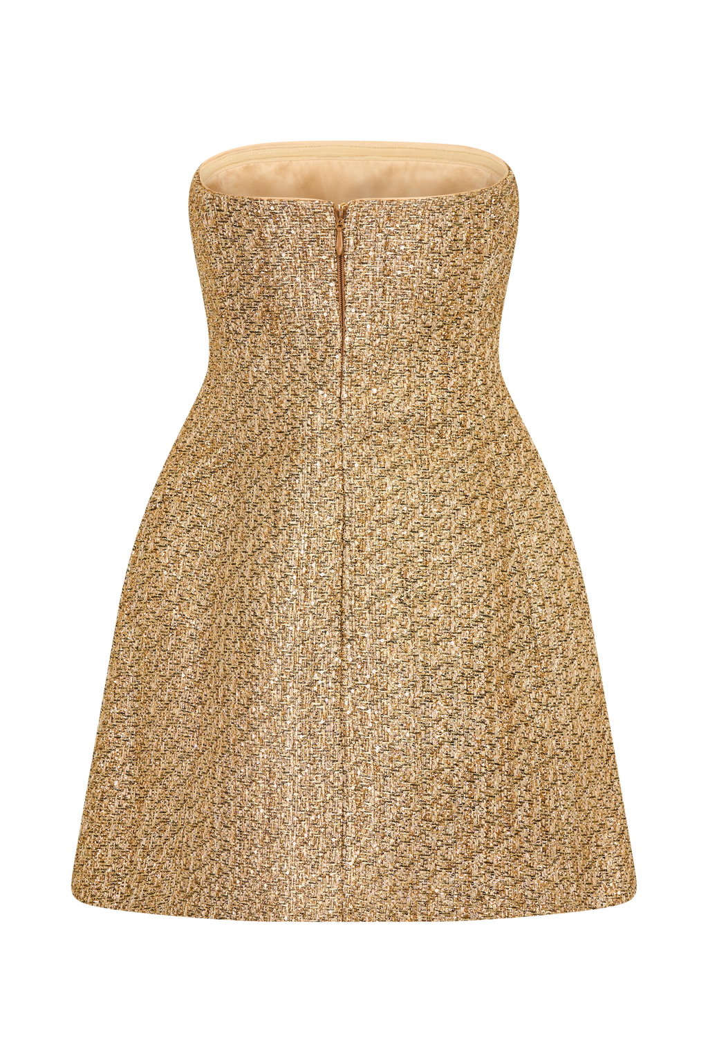 Levauro  Gala Straplez Tüvit Mini Elbise - Gold
