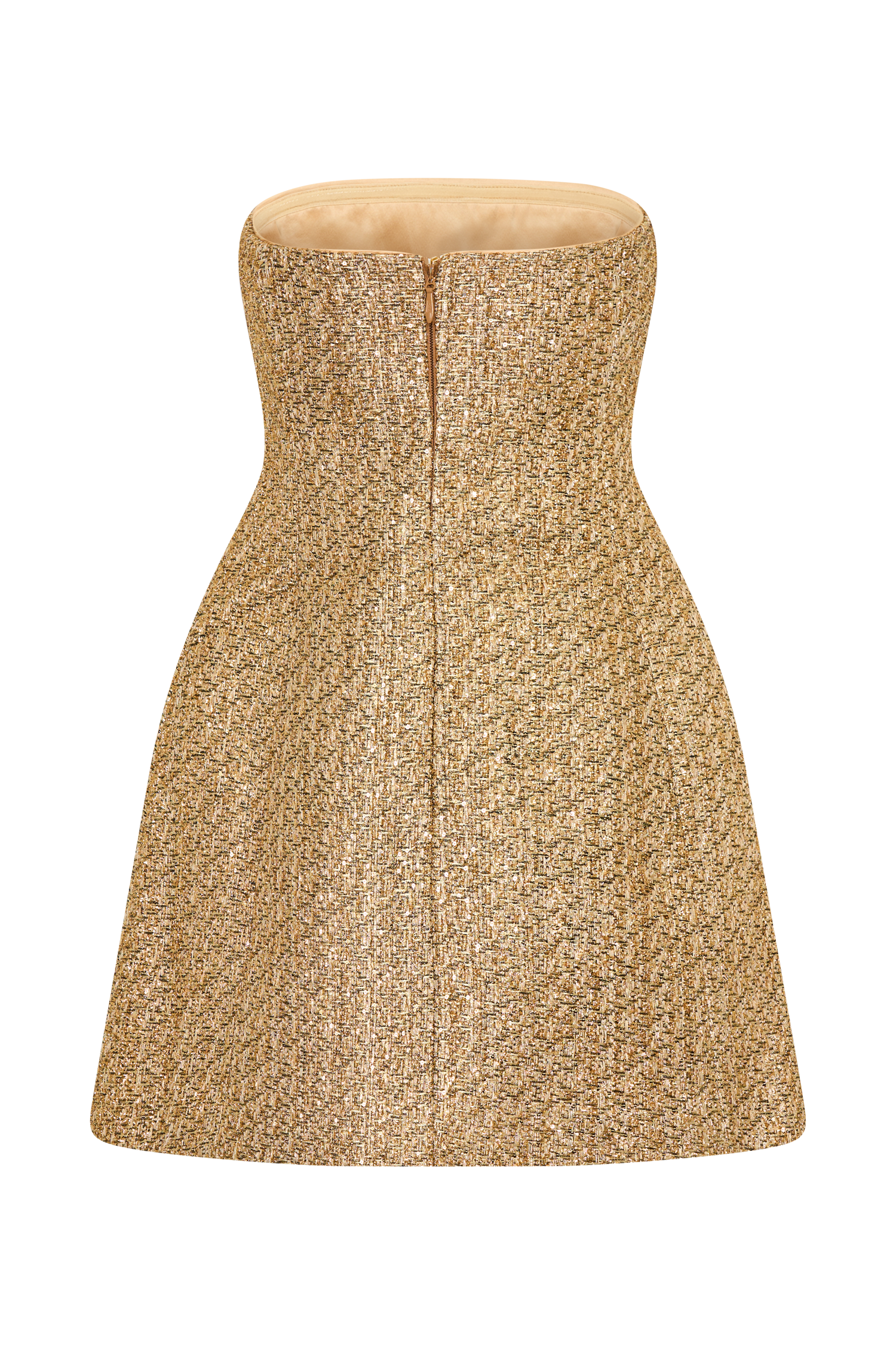 Levauro  Gala Straplez Tüvit Mini Elbise - Gold