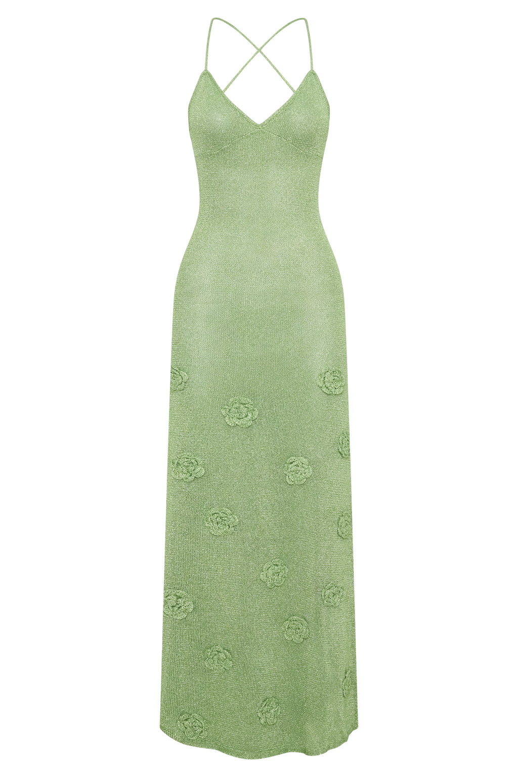 Levauro Suki Metalik Örgü Maxi Elbise - Pastel Yeşil