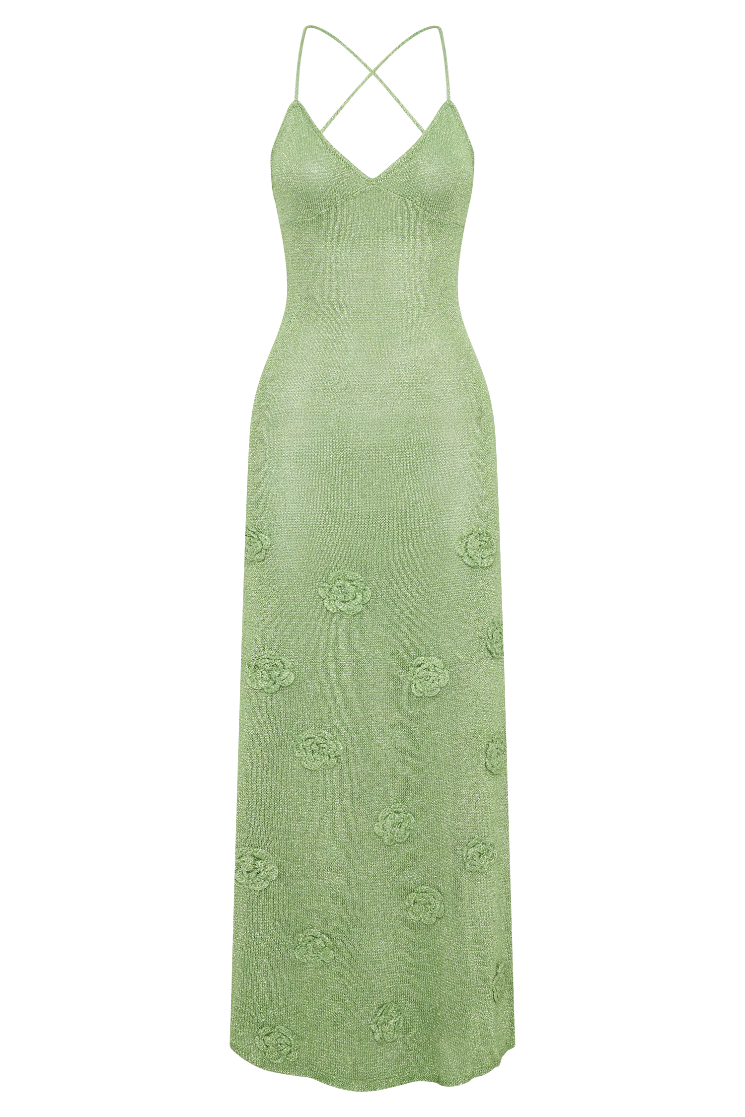 Levauro Suki Metalik Örgü Maxi Elbise - Pastel Yeşil