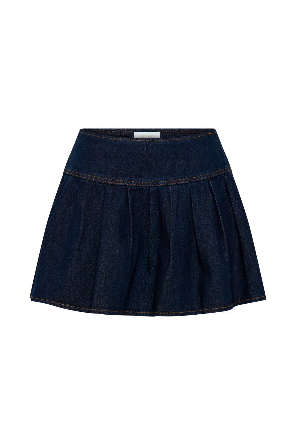 Levauro Candice Pileli Denim Mini Etek - İndigo Mavi