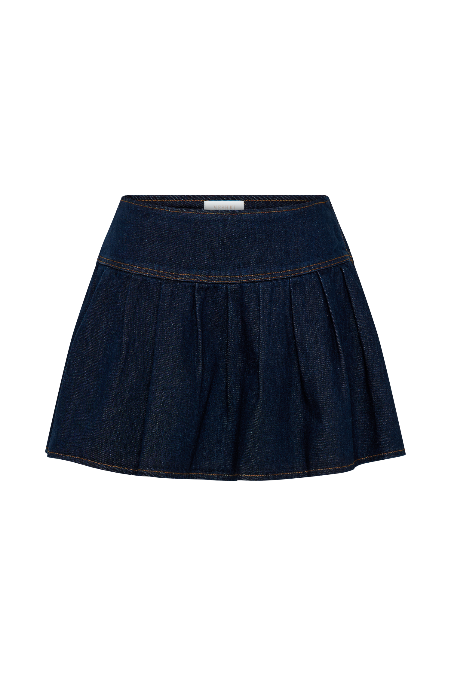 Levauro Candice Pileli Denim Mini Etek - İndigo Mavi