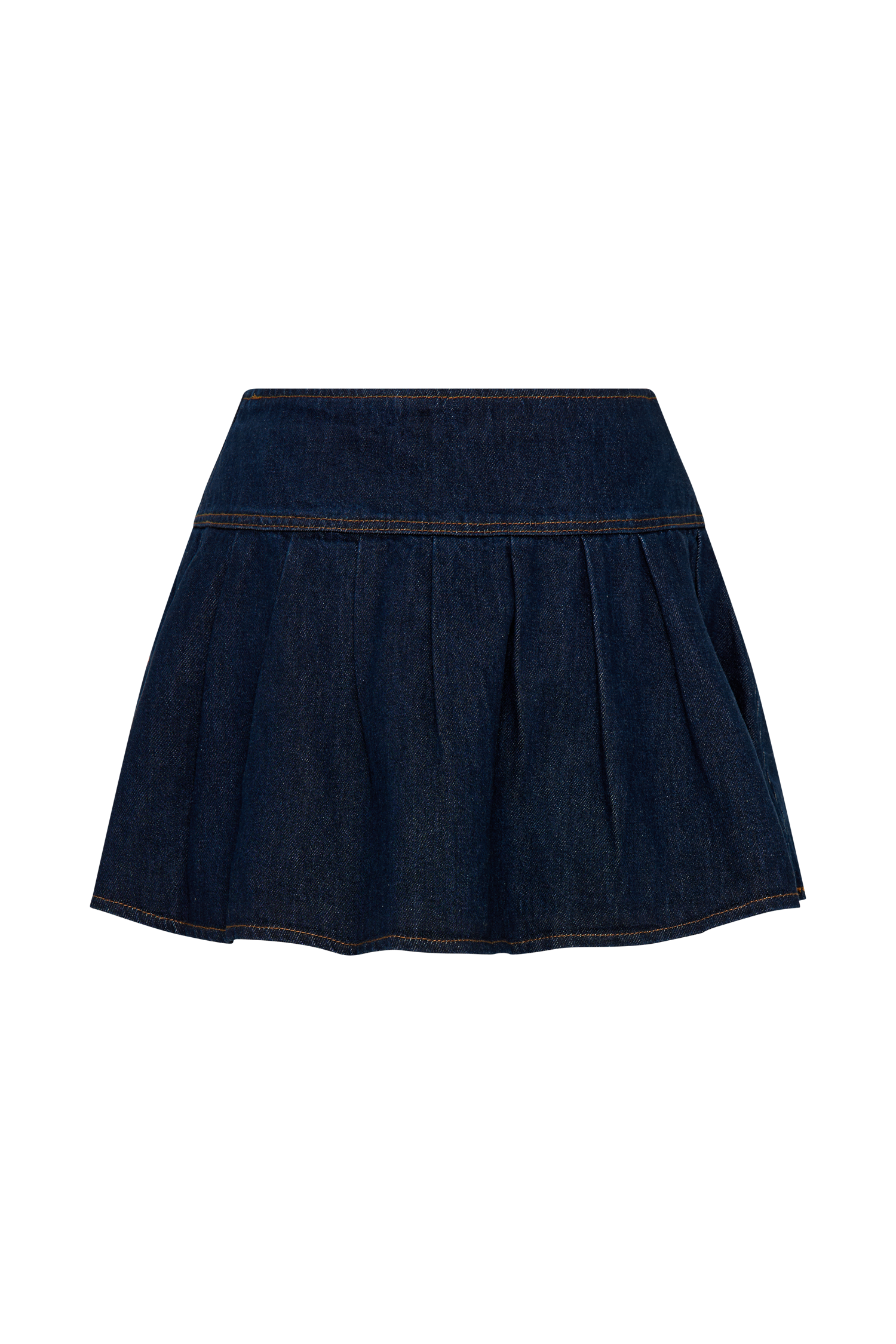 Levauro Candice Pileli Denim Mini Etek - İndigo Mavi