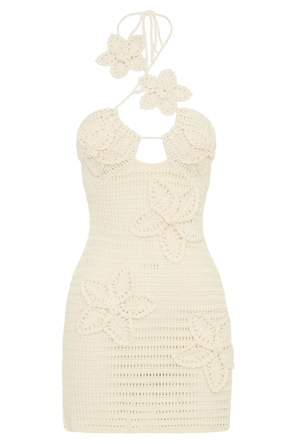 Levauro Kyla Çiçekli Tığ İşi Mini Elbise - Buttercream