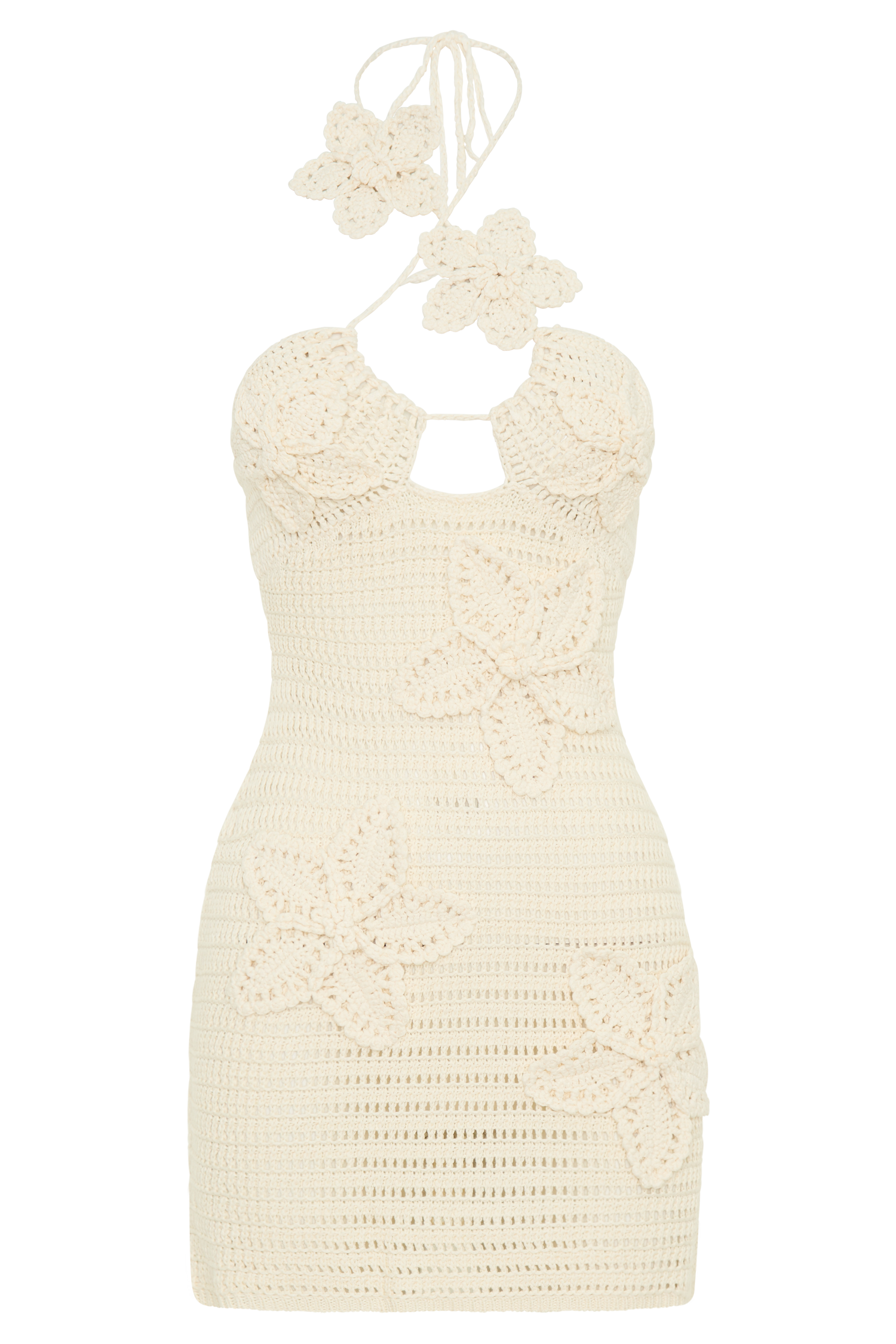 Levauro Kyla Çiçekli Tığ İşi Mini Elbise - Buttercream