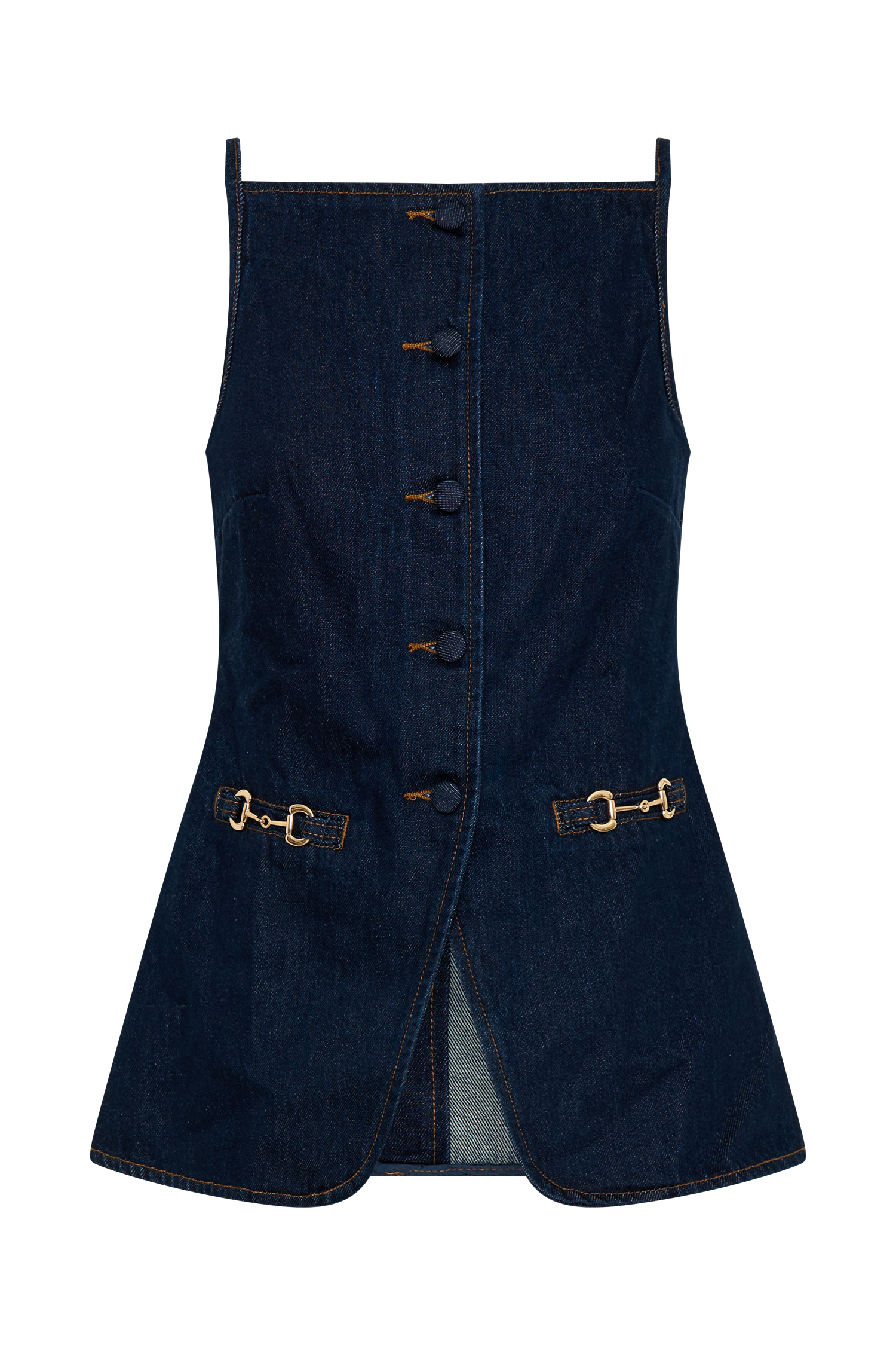 Levauro Ashton Kolsuz Düğmeli Denim Üst - İndigo Mavi