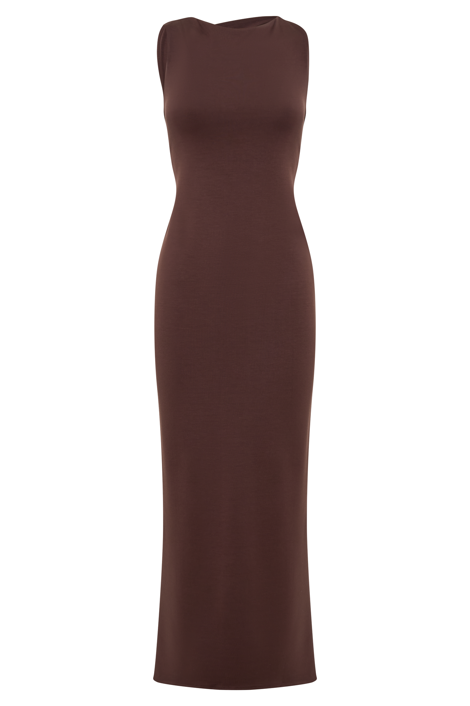 Levauro Catelyn Asimetrik Scuba Jersey Midi Elbise - Kakao Kahvesi