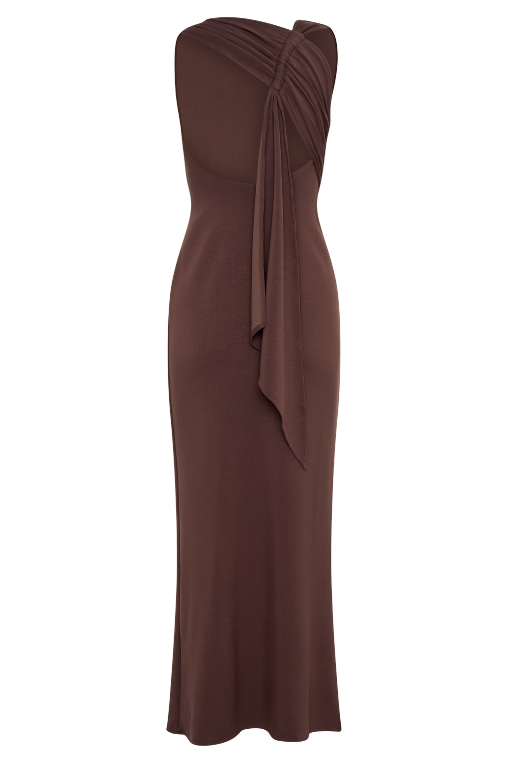 Levauro Catelyn Asimetrik Scuba Jersey Midi Elbise - Kakao Kahvesi