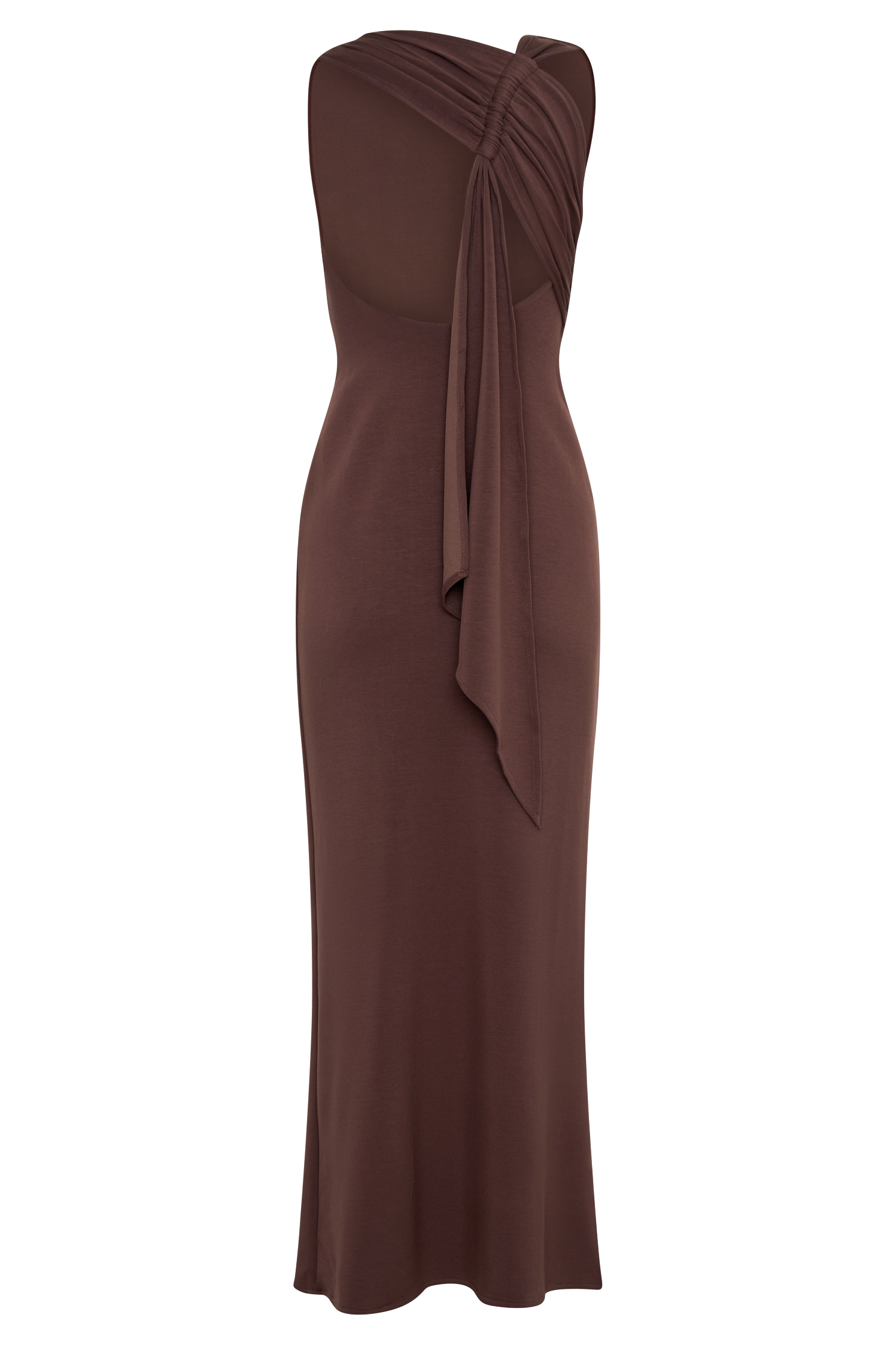 Levauro Catelyn Asimetrik Scuba Jersey Midi Elbise - Kakao Kahvesi