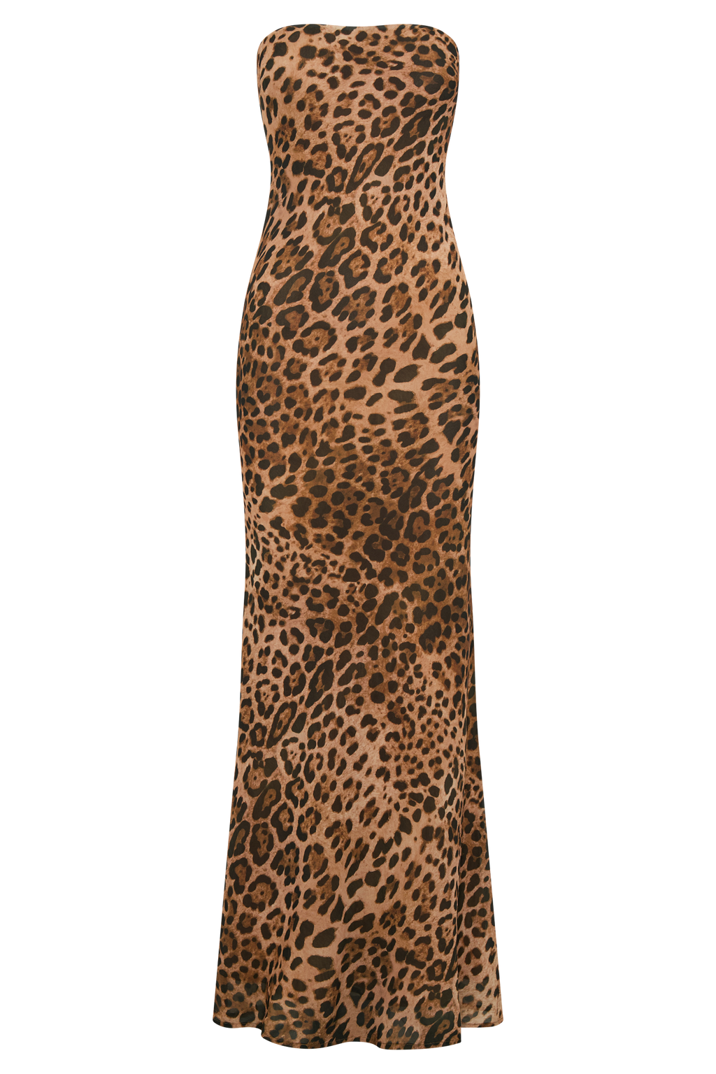 Levauro Breanna Straplez Şifon Maxi Elbise - Leopar Desenli