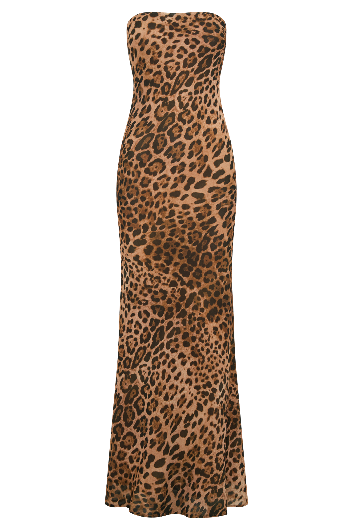 Levauro Breanna Straplez Şifon Maxi Elbise - Leopar Desenli