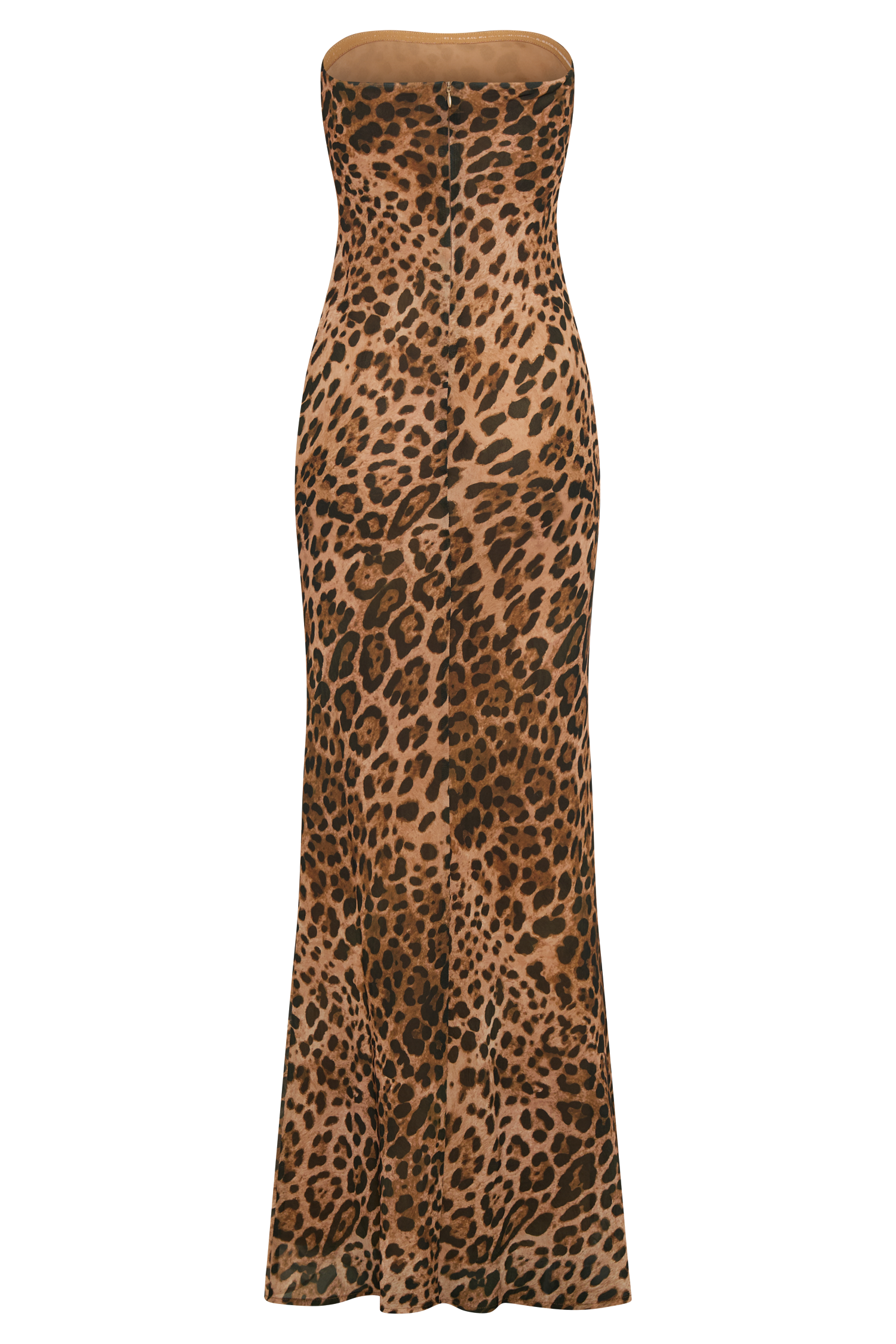 Levauro Breanna Straplez Şifon Maxi Elbise - Leopar Desenli