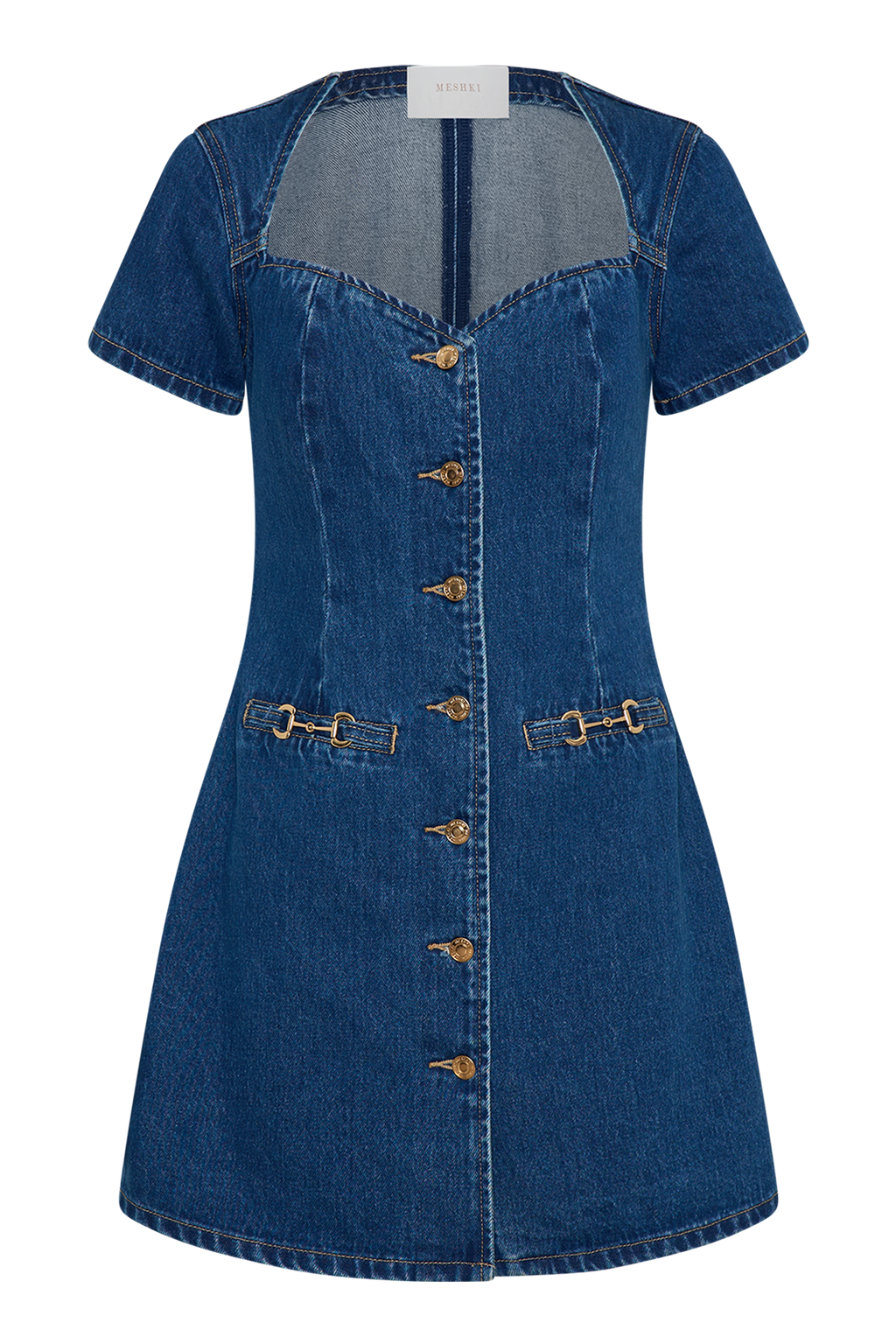 Levauro Monica Sweetheart Denim Mini Elbise - Koyu Mavi