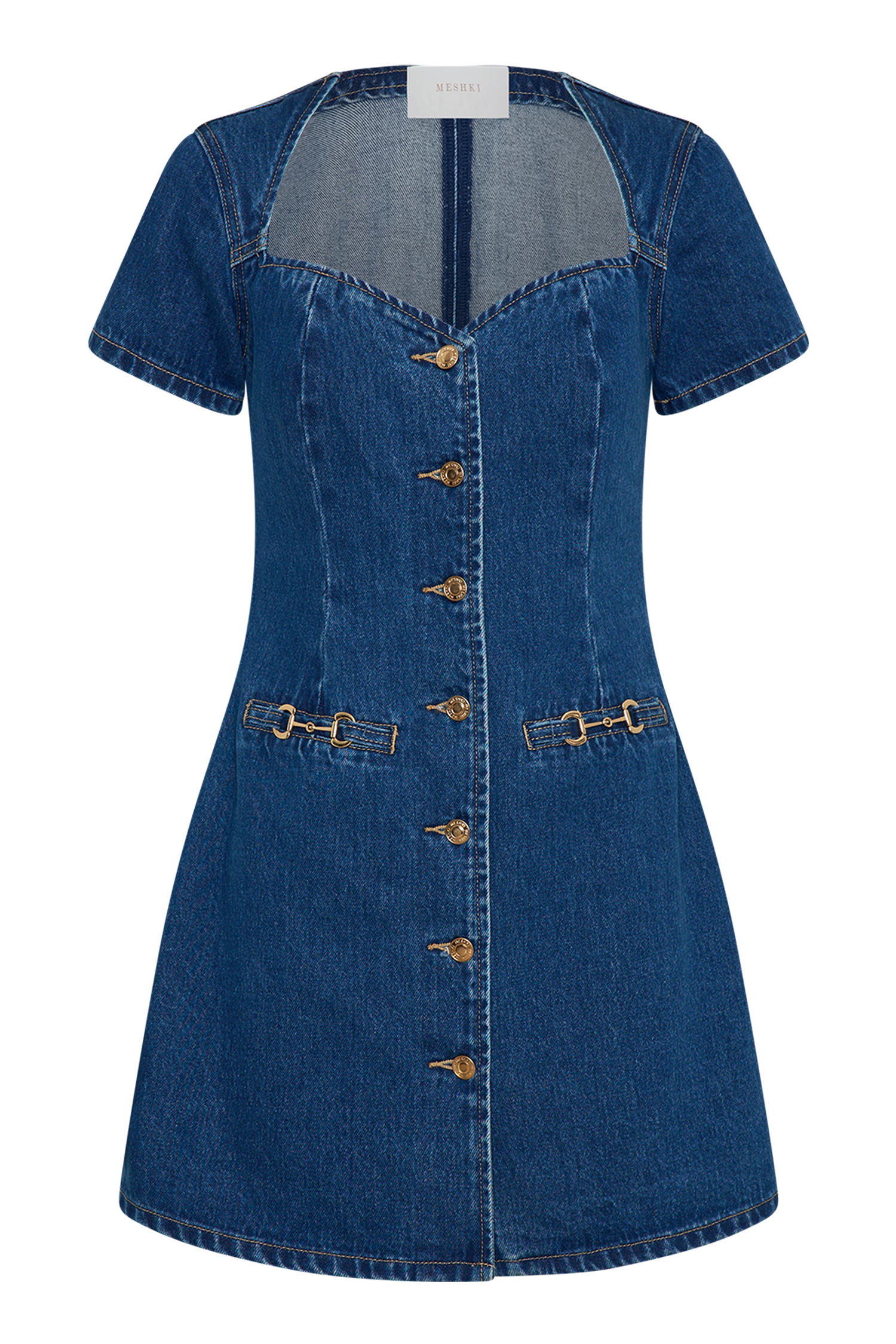 Levauro Monica Sweetheart Denim Mini Elbise - Koyu Mavi