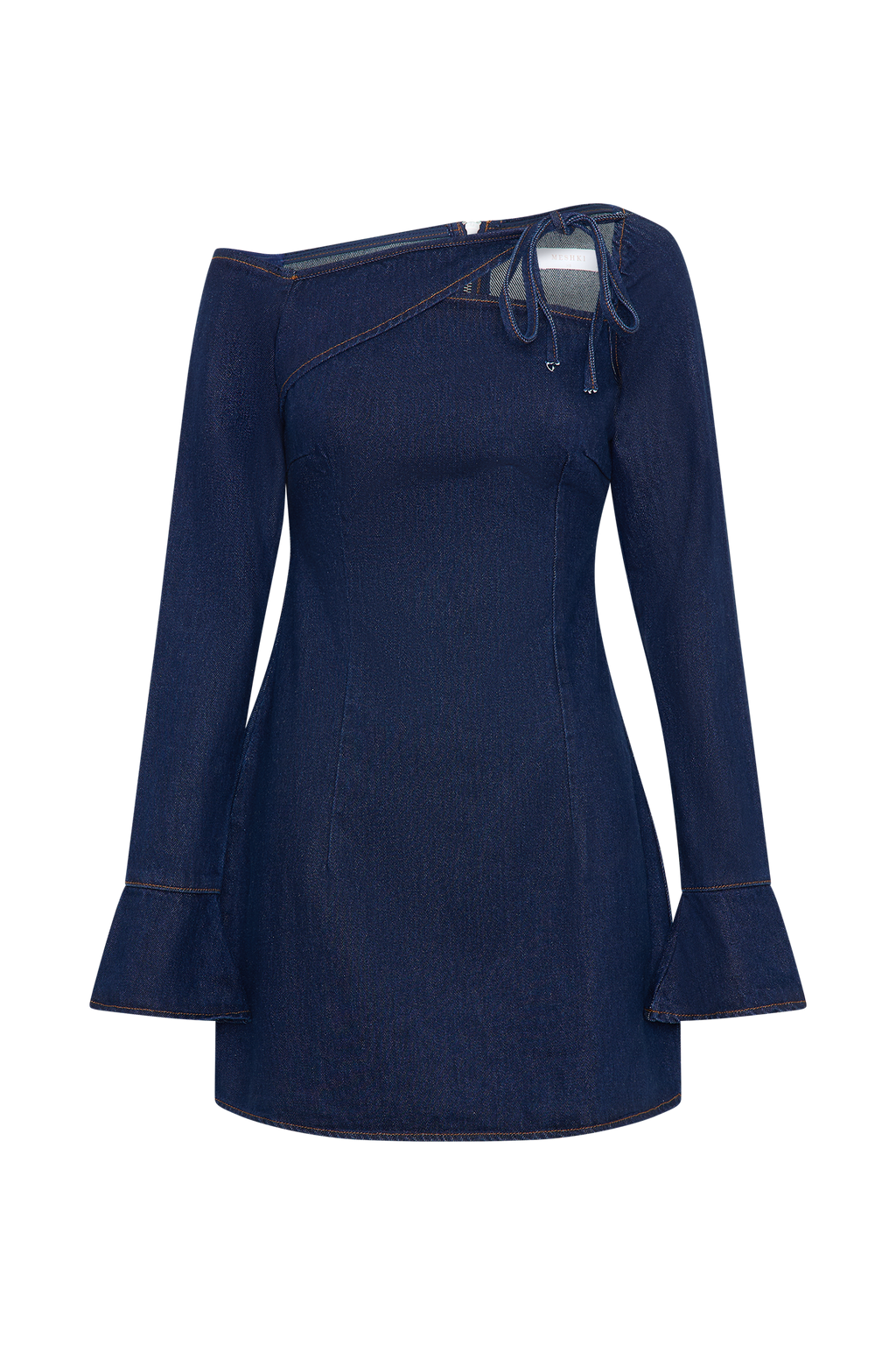 Levauro  Cece Bağcıklı Denim Mini Elbise - İndigo Mavi