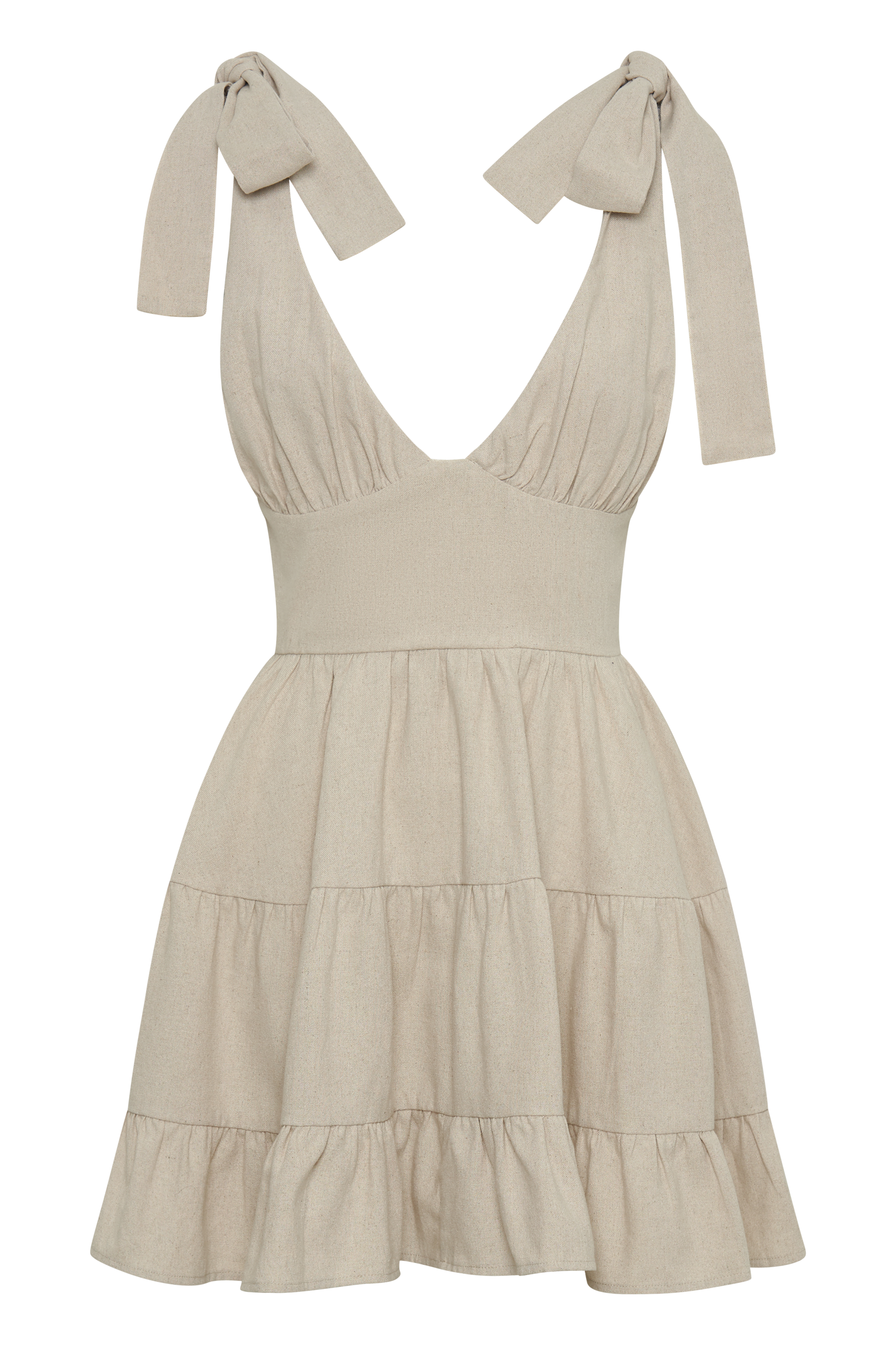 Levauro Aurelia Keten Mini Elbise - Naturel