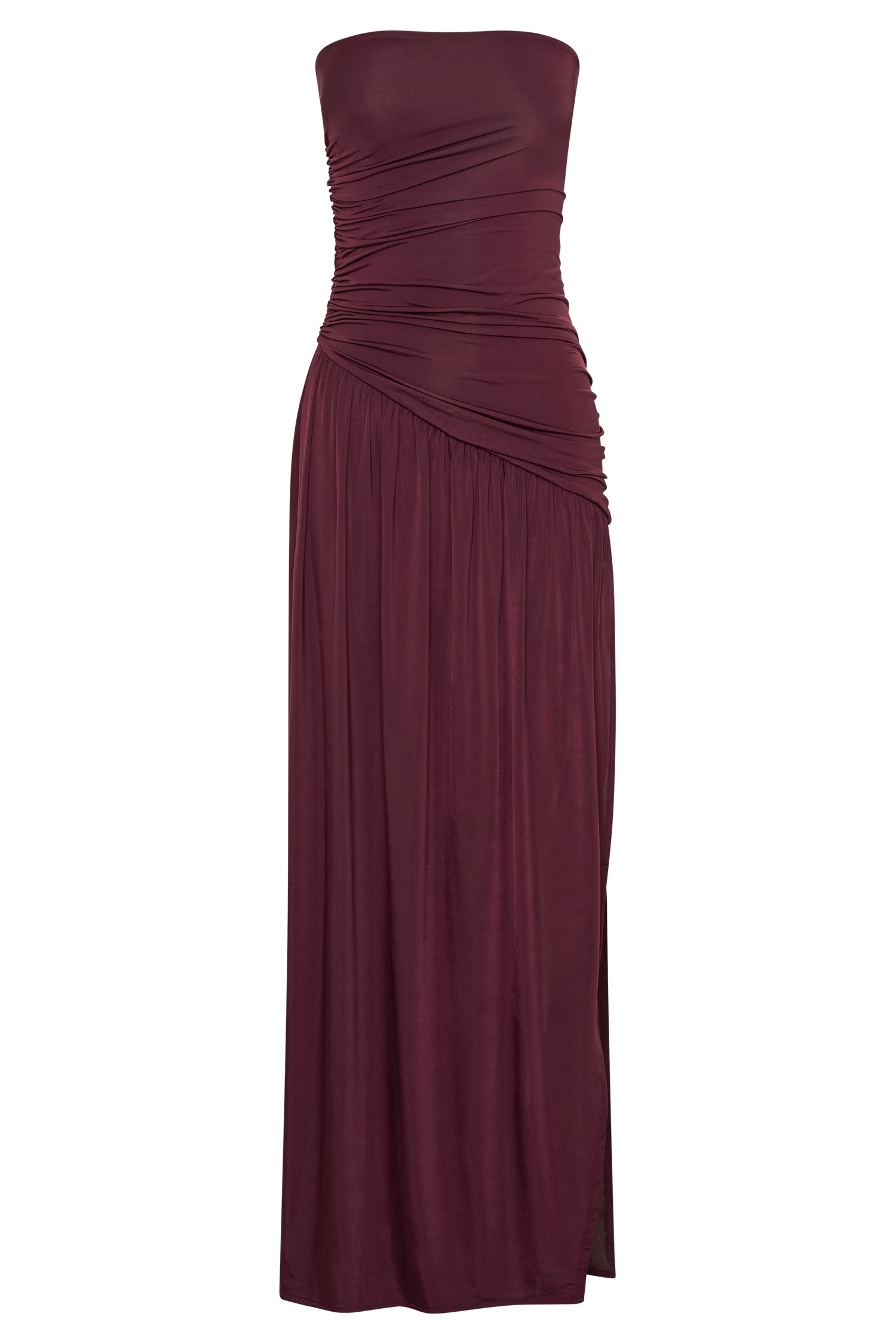 Levauro Bex Straplez Dar Kesim Maxi Elbise - Bordo