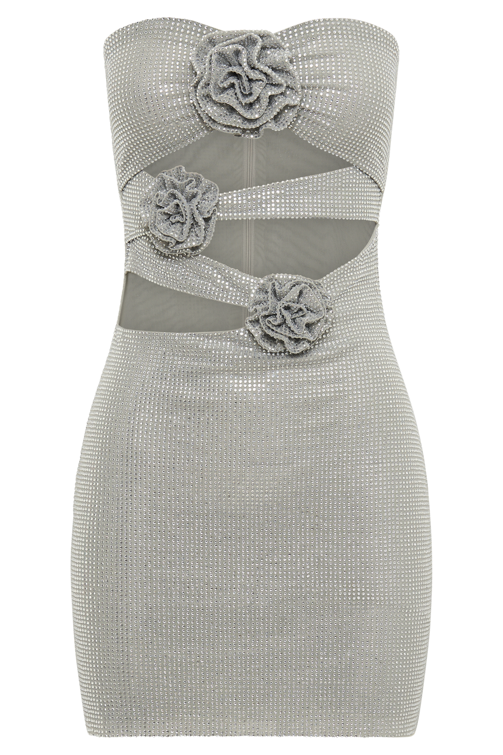 Levauro Korinna Straplez Rose Diamante Mini Elbise - Gümüş