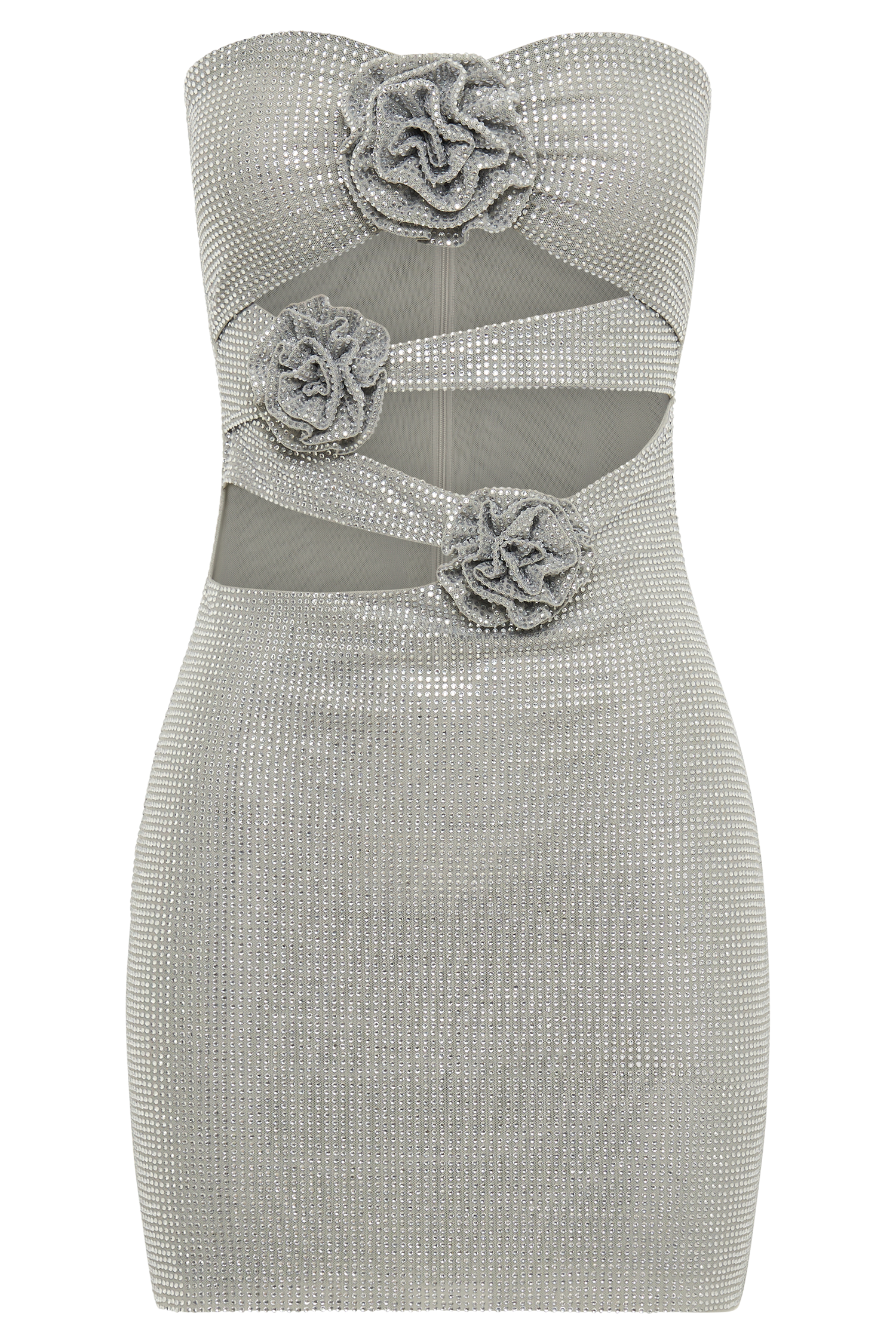 Levauro Korinna Straplez Rose Diamante Mini Elbise - Gümüş