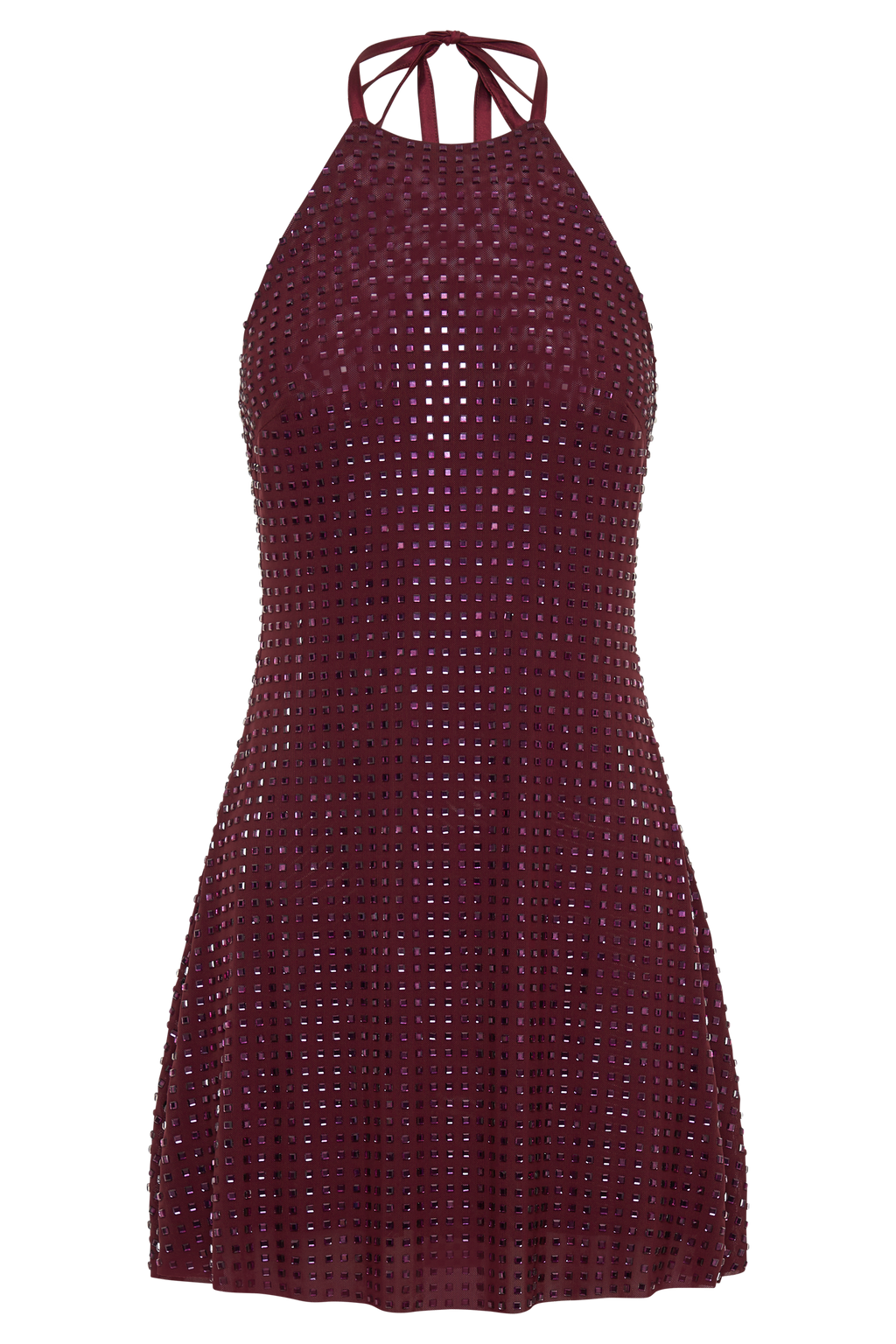 Levauro Dorothy Kare Diamante Boyundan Bağlamalı Mini Elbise - Bordo