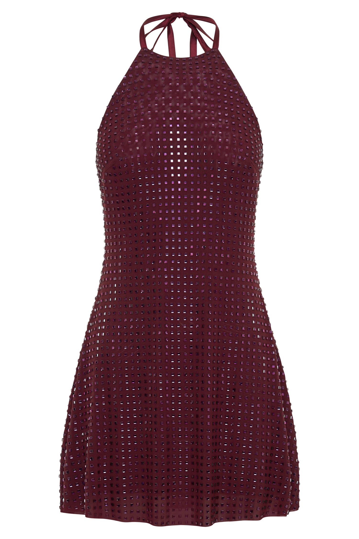 Levauro Dorothy Kare Diamante Boyundan Bağlamalı Mini Elbise - Bordo