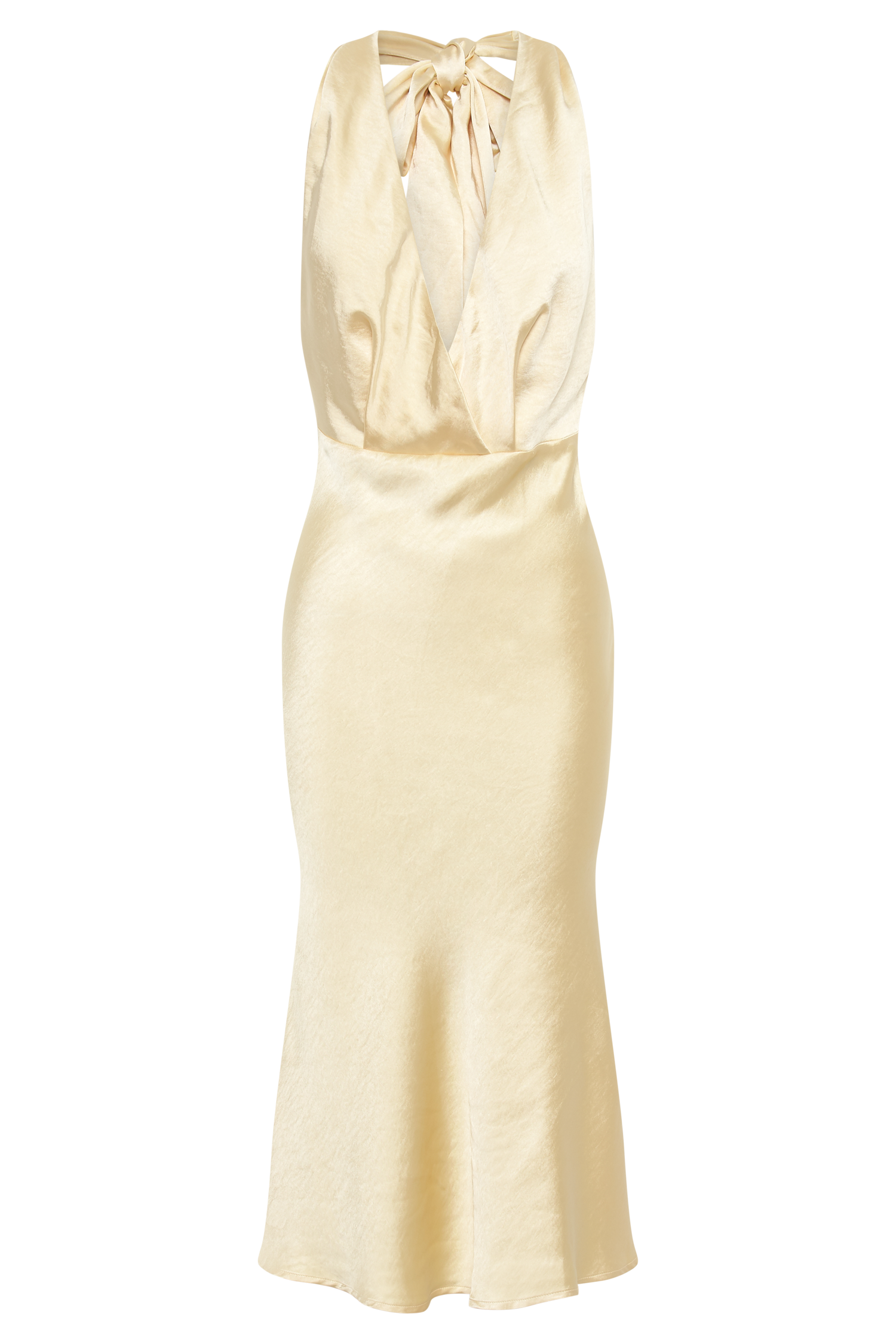 Levauro Terri Saten Cowl Midi Elbise - Tereyağı