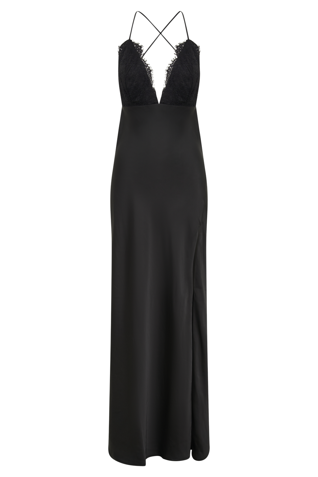 Levauro Gina Saten Slip Uzun Elbise - Siyah