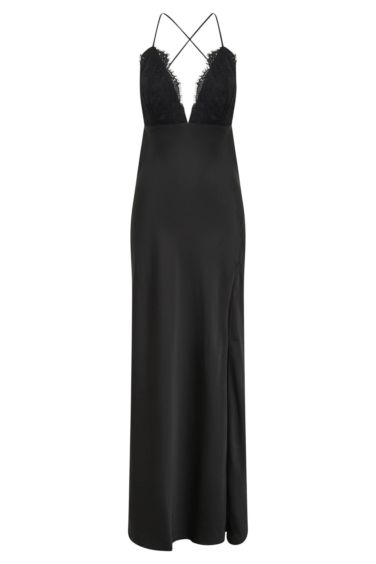 Levauro Gina Saten Slip Uzun Elbise - Siyah