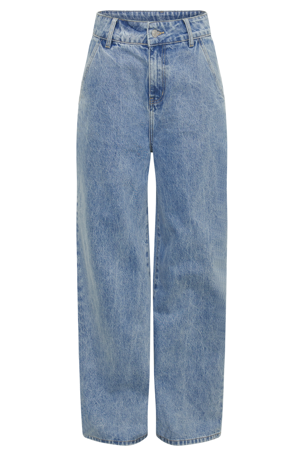 Levauro Roxy Geniş Paça Yüksek Bel Denim Jeans - Orta Mavi