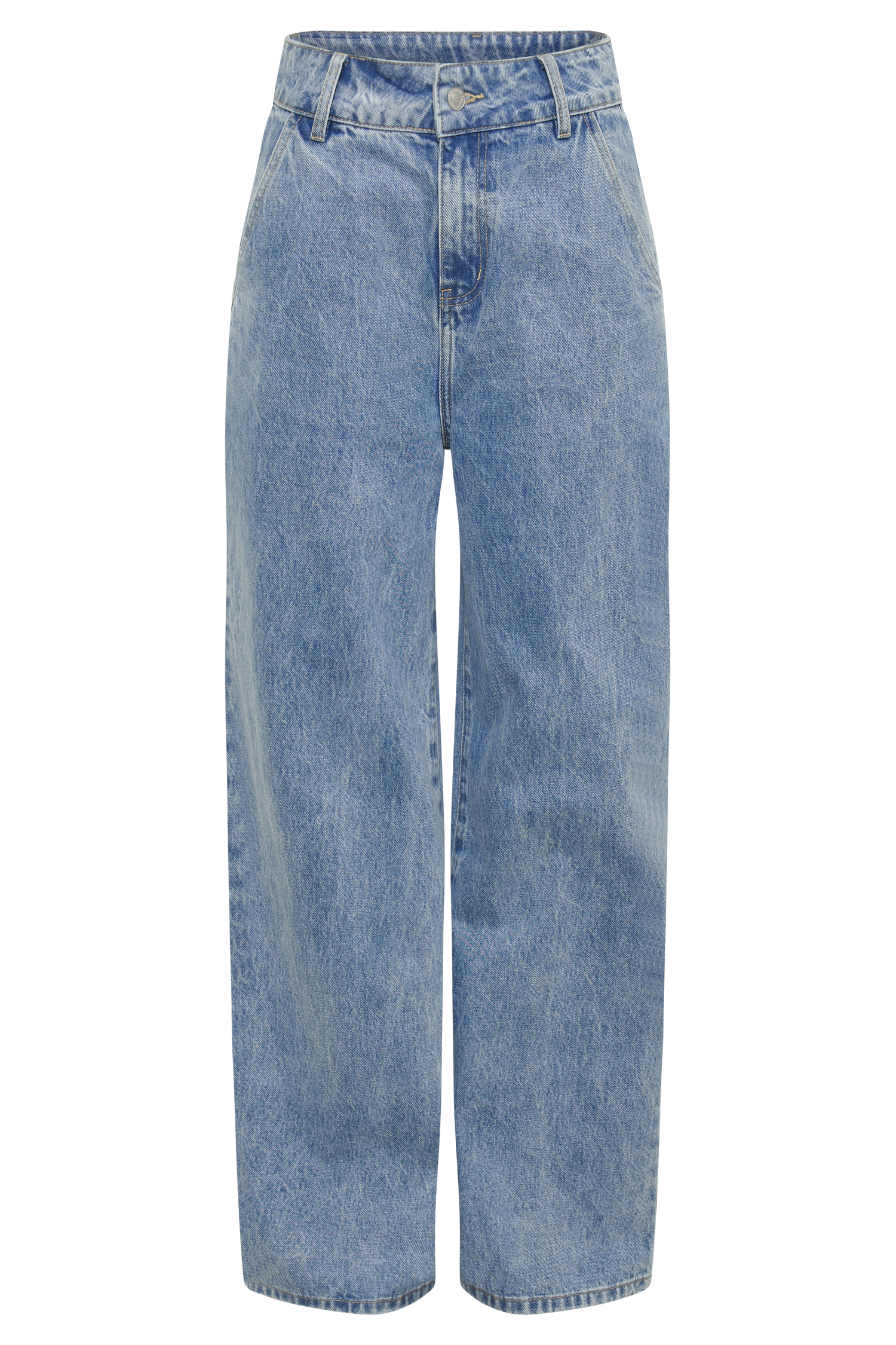 Levauro Roxy Geniş Paça Yüksek Bel Denim Jeans - Orta Mavi