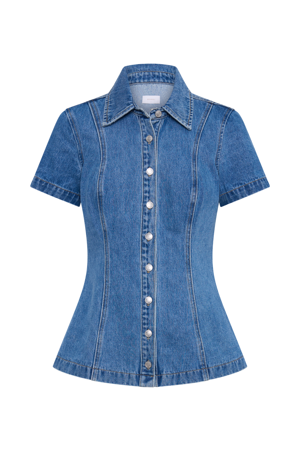 Levauro Ellie Denim Kısa Kollu Üst - 70'Ler Mavi