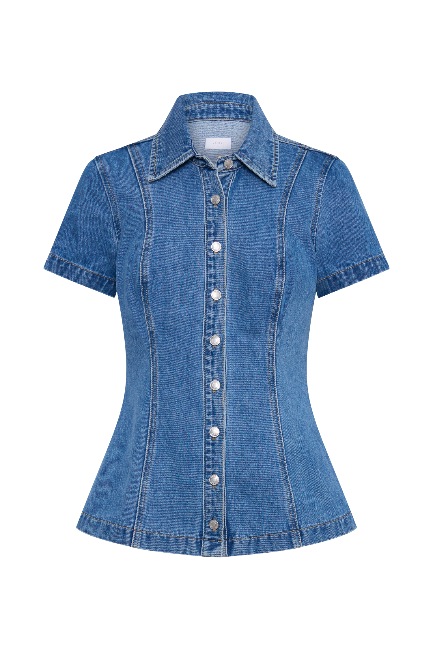 Levauro Ellie Denim Kısa Kollu Üst - 70'Ler Mavi