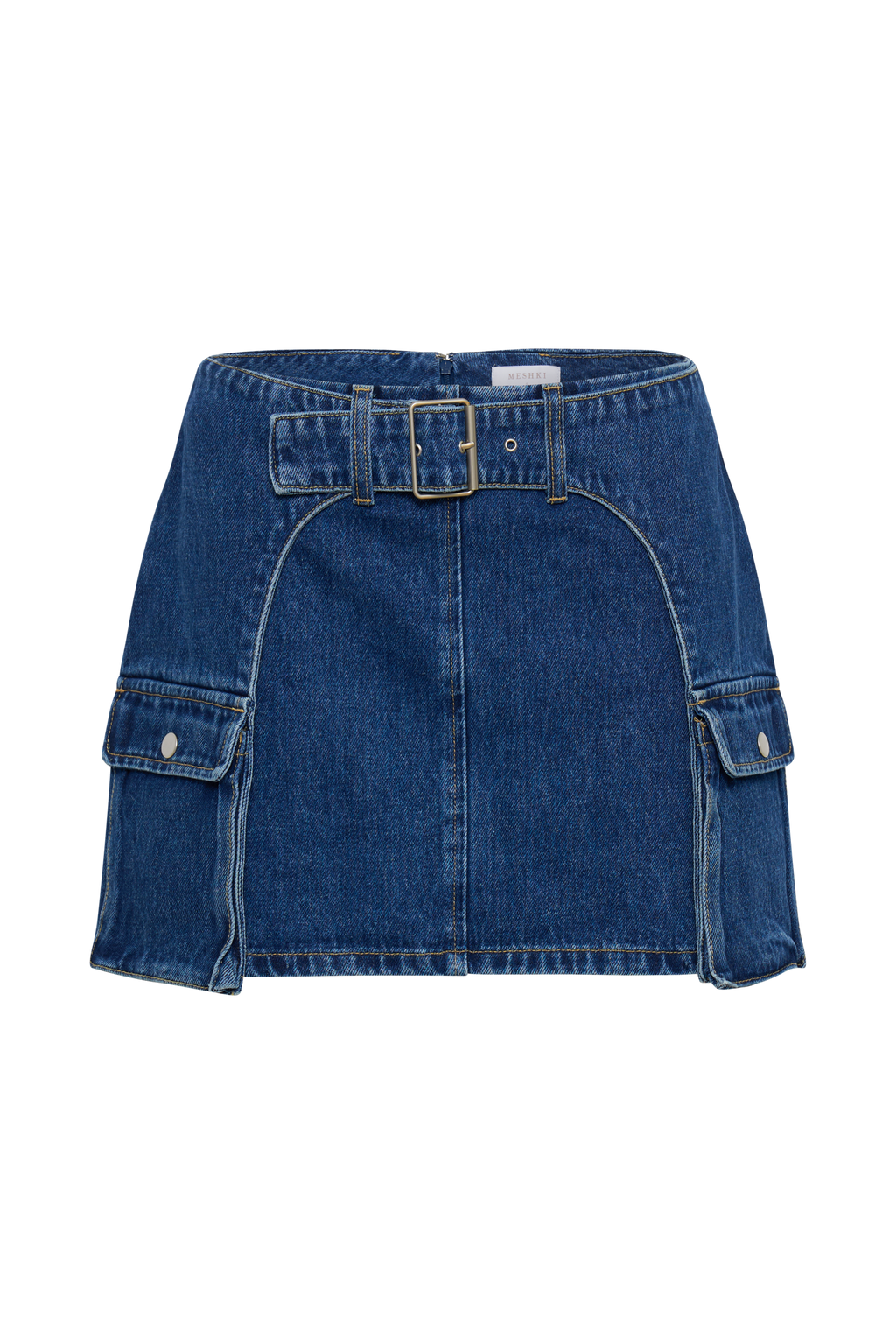 Levauro Rowena Denim Tokalı Mini Etek - Koyu Mavi