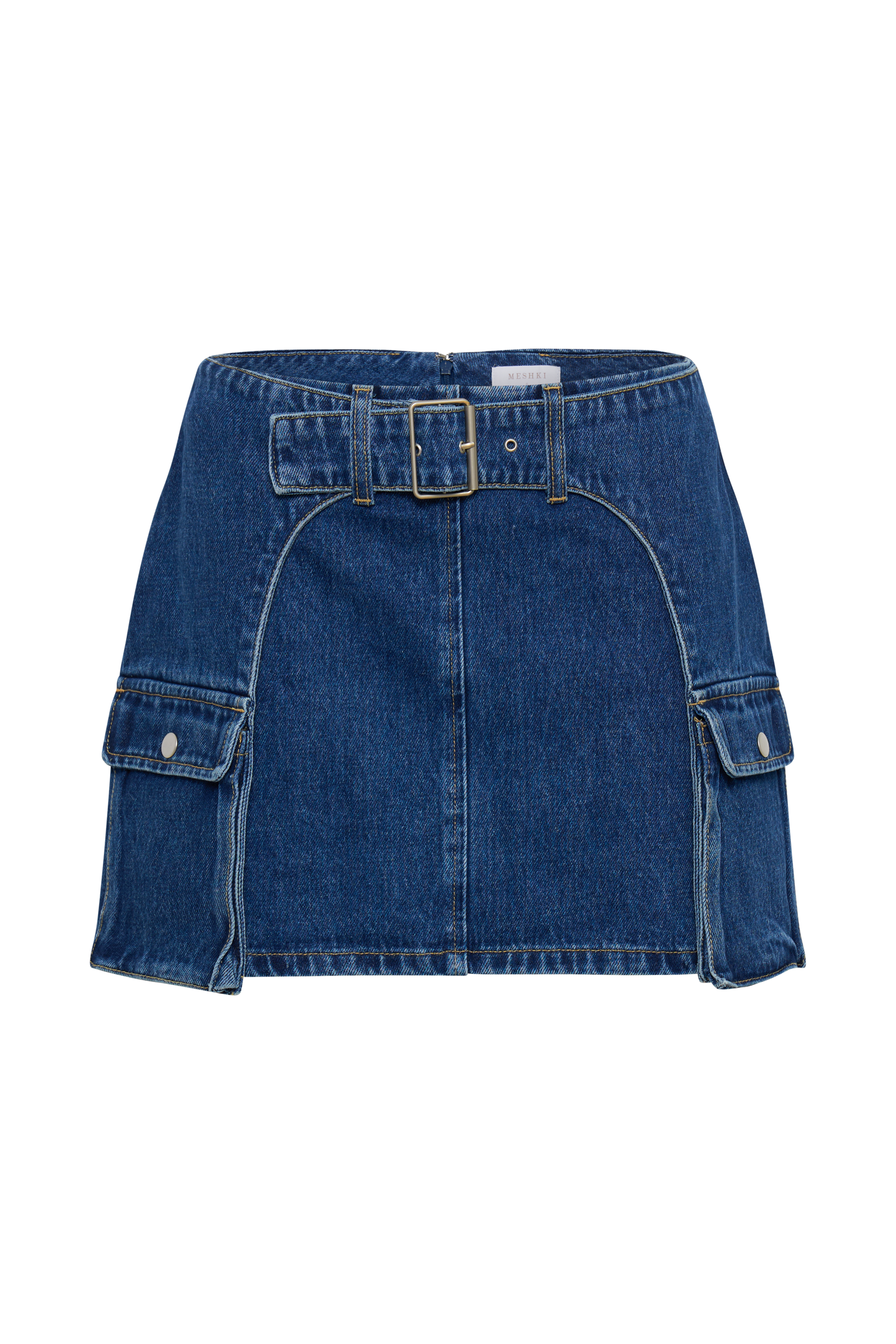 Levauro Rowena Denim Tokalı Mini Etek - Koyu Mavi