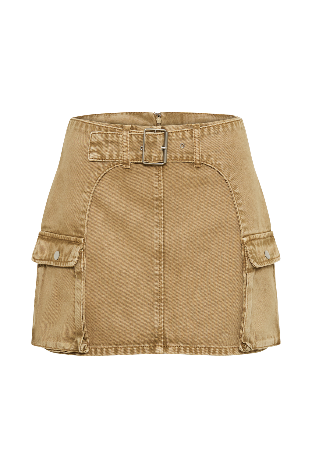 Levauro Rowena Denim Tokalı Mini Etek - Taba Asit Yıkama