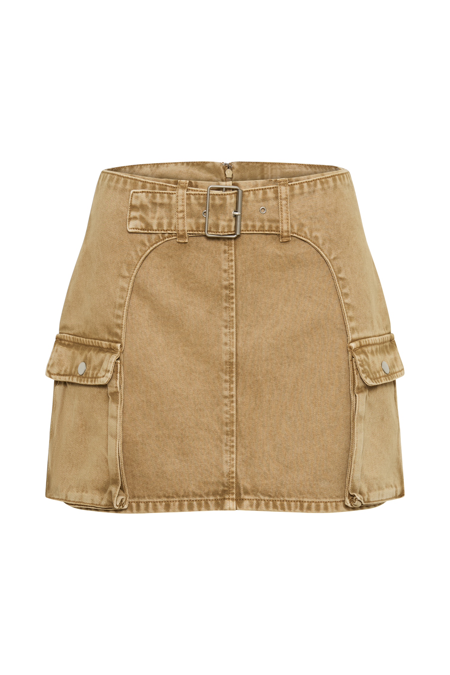 Levauro Rowena Denim Tokalı Mini Etek - Taba Asit Yıkama