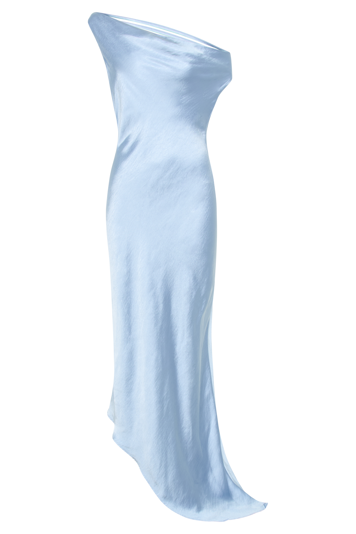 Levauro Asimetrik Kenarlı Yvette Slip Maxi Elbise - Peygamber Çiçeği Mavisi
