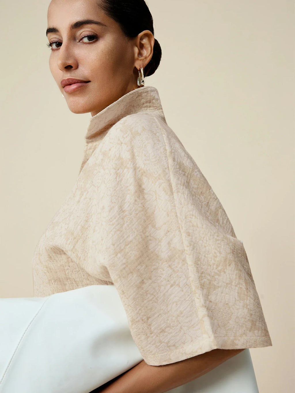 Levauro Keten Yaka Kısa Kollu Jakarlı Üst