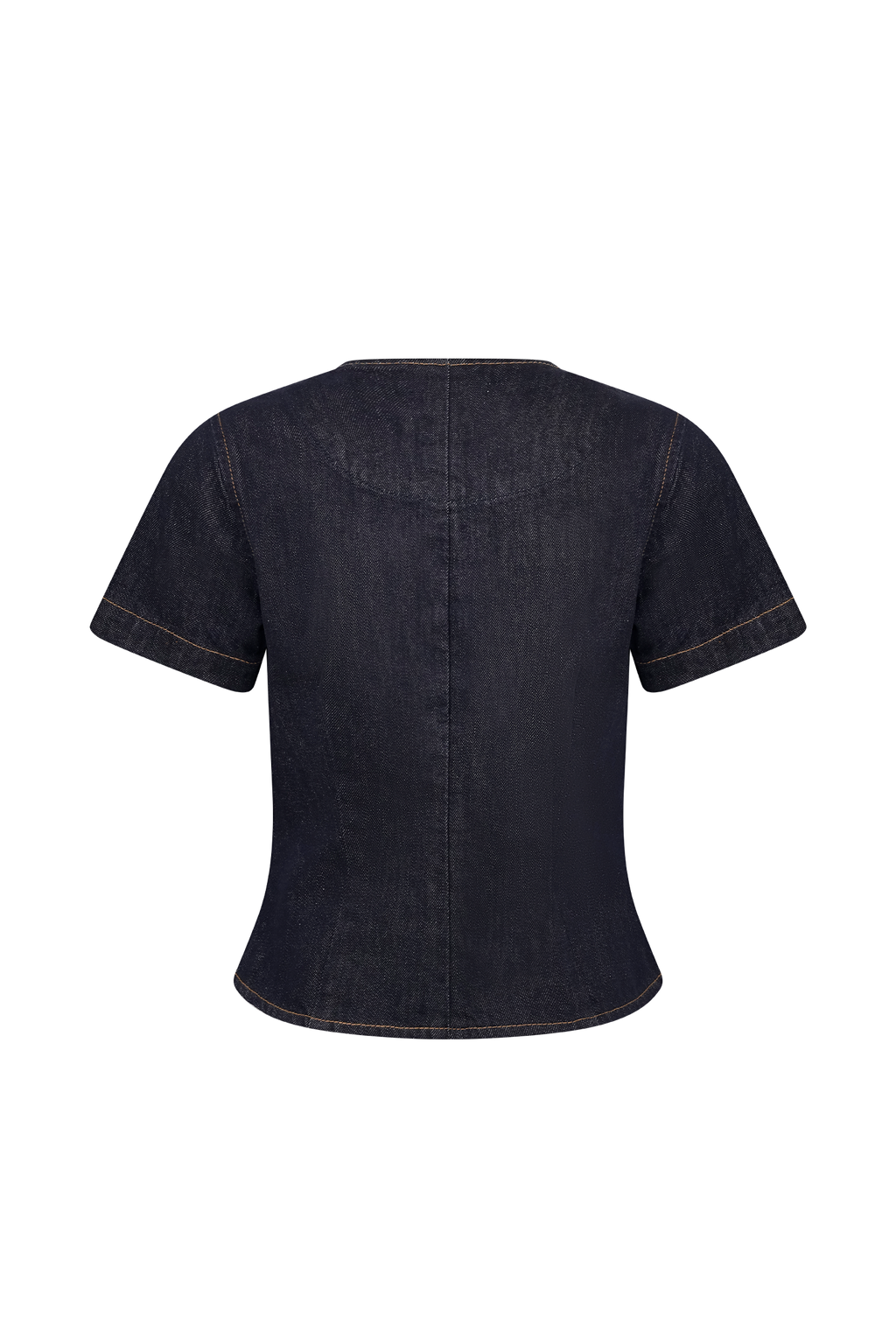 Levauro Bethany Kısa Kollu Düğmeli Denim Üst - Yıkanmış İndigo Mavi