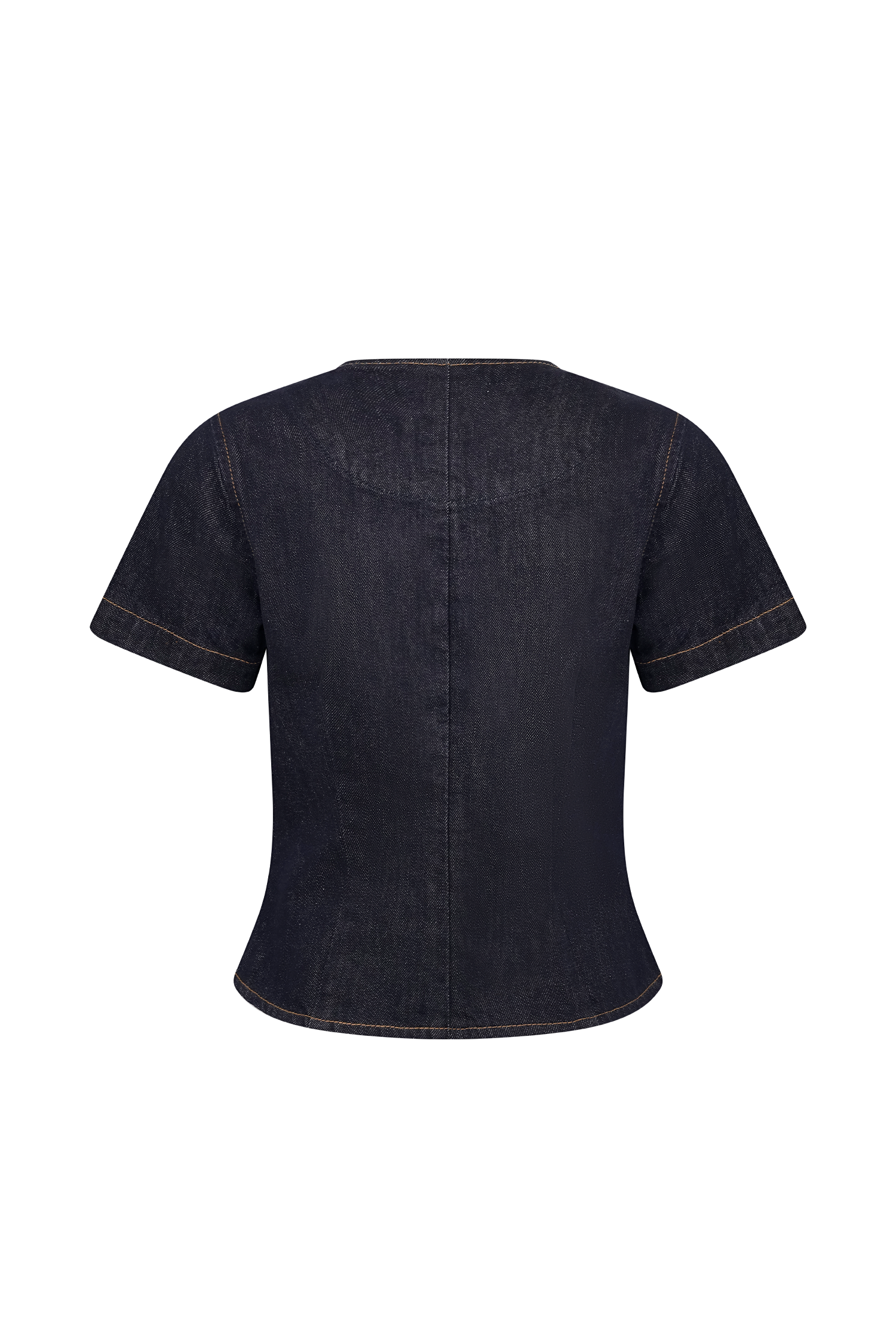 Levauro Bethany Kısa Kollu Düğmeli Denim Üst - Yıkanmış İndigo Mavi