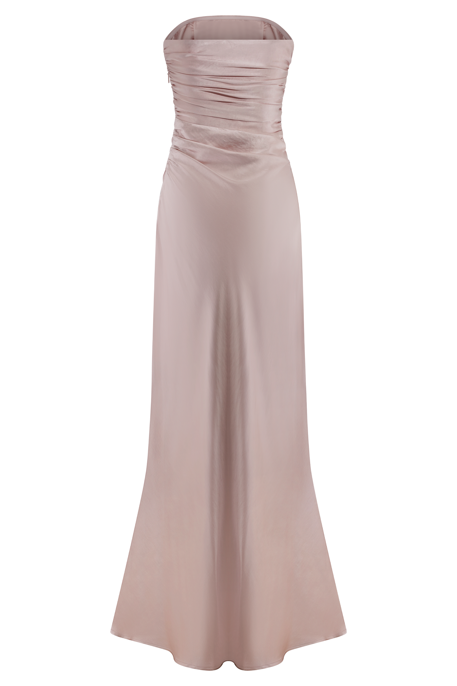 Levauro Sedir Straplez Saten Maxi Elbise - Soft Pembe