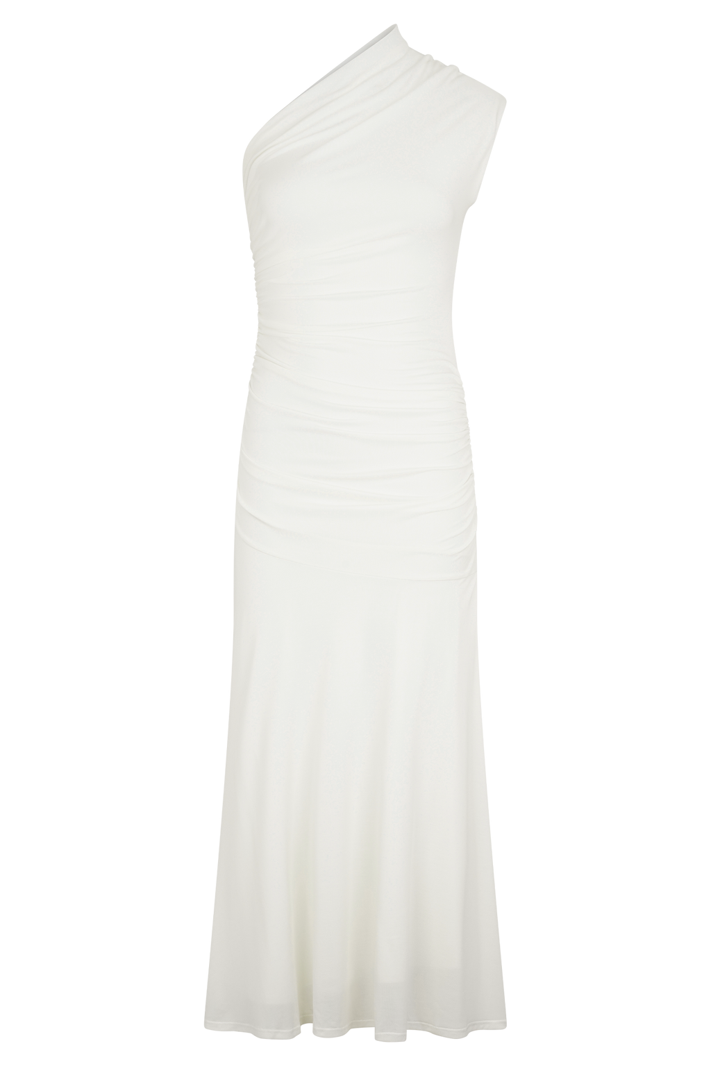 Levauro Chloe Şeftali Jersey Tek Omuz Midi Elbise - Fildişi