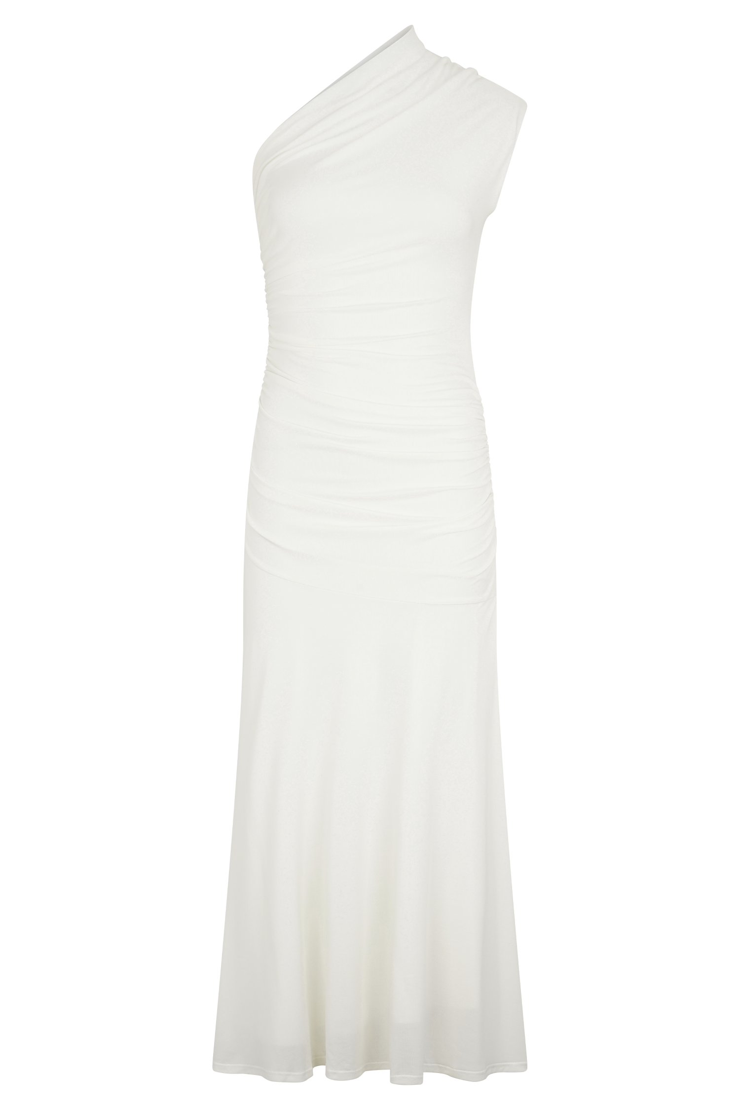 Levauro Chloe Şeftali Jersey Tek Omuz Midi Elbise - Fildişi