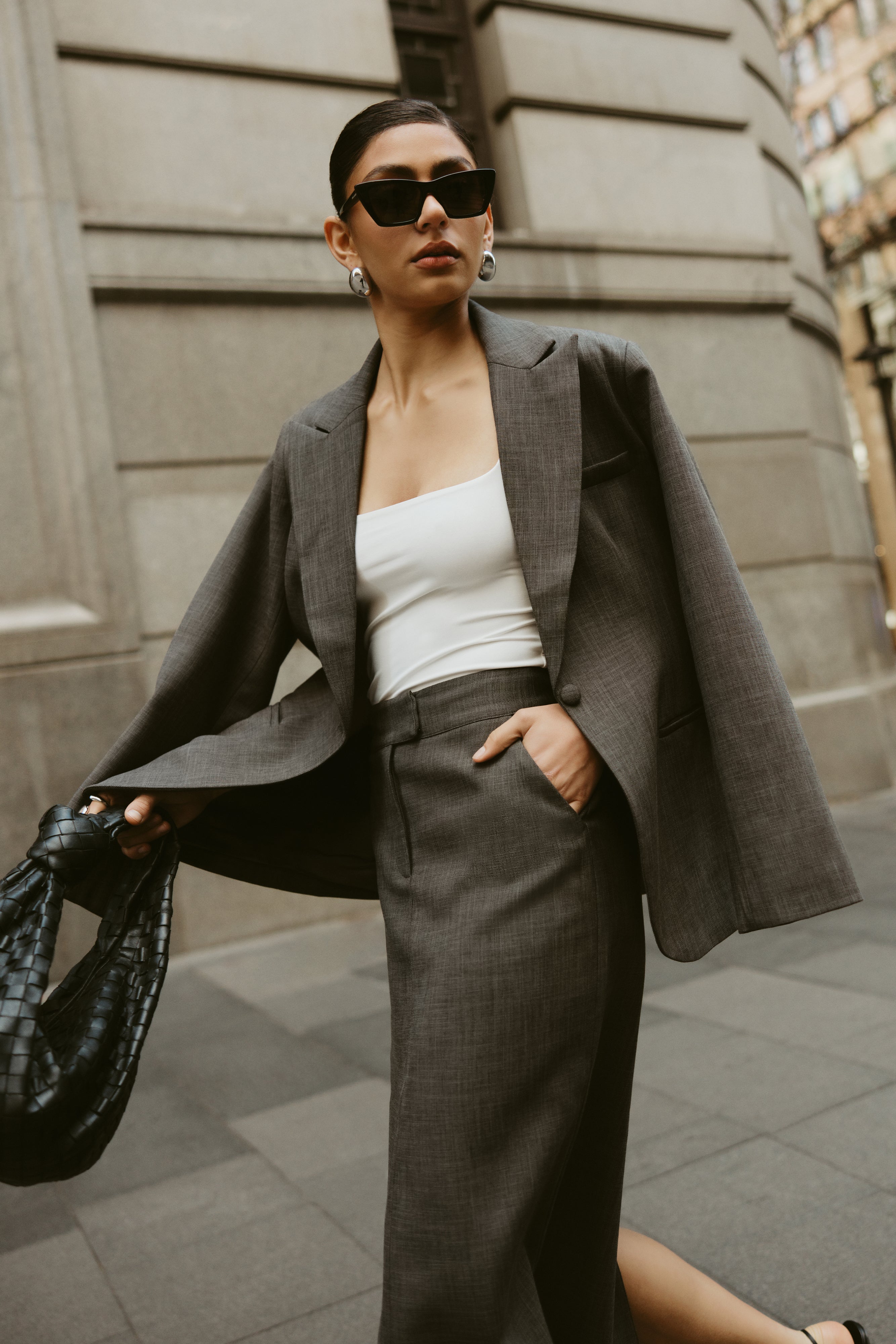 Levauro Drew Oversize Dokulu Blazer - Kömür