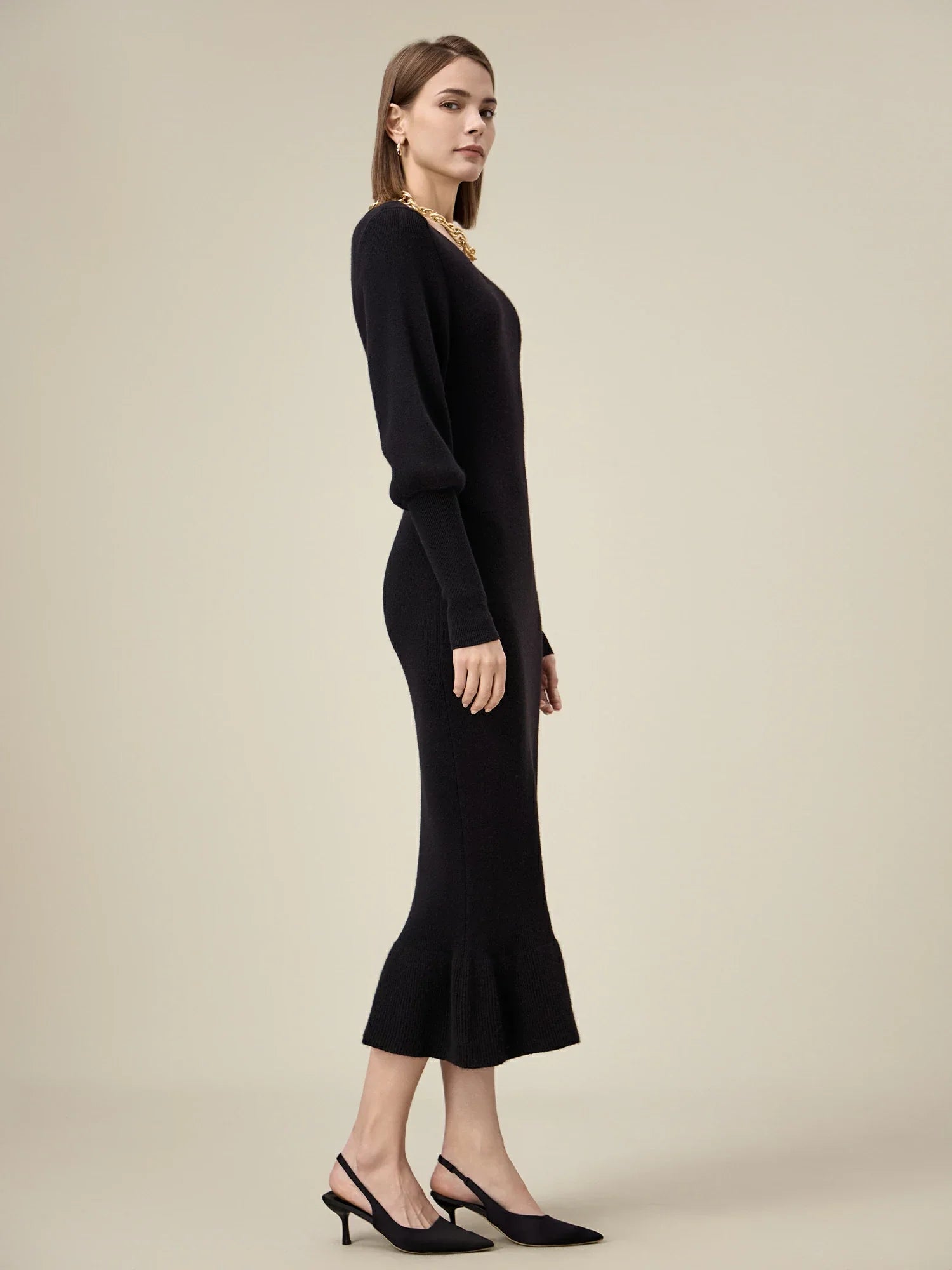 Levauro Kadın %100 Yün V Yaka Örme Elbise