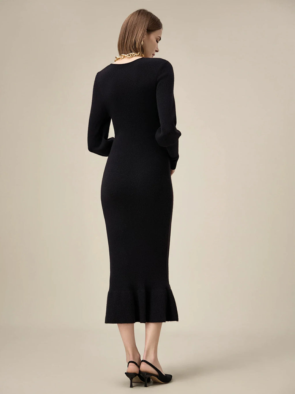 Levauro Kadın %100 Yün V Yaka Örme Elbise