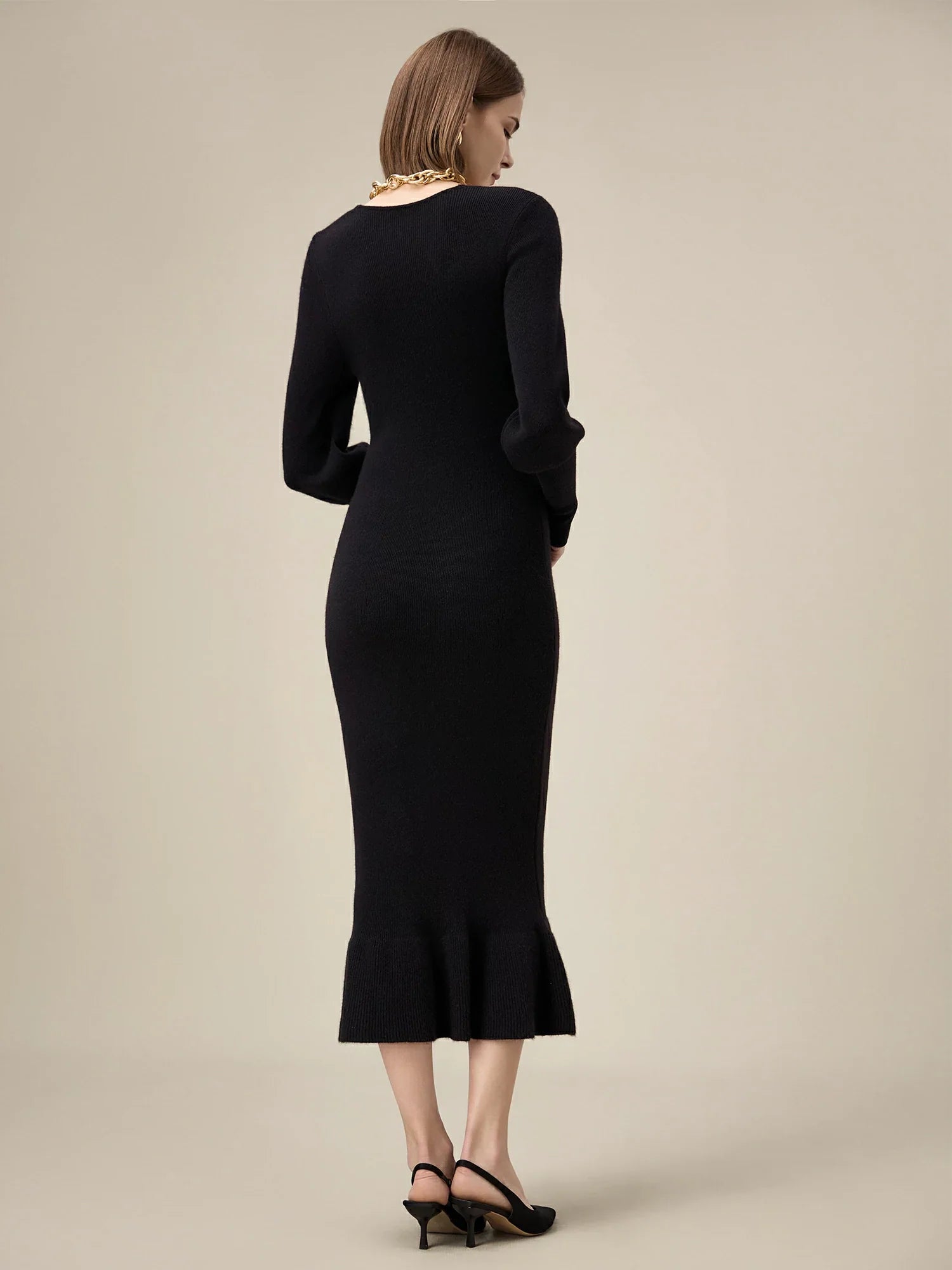 Levauro Kadın %100 Yün V Yaka Örme Elbise