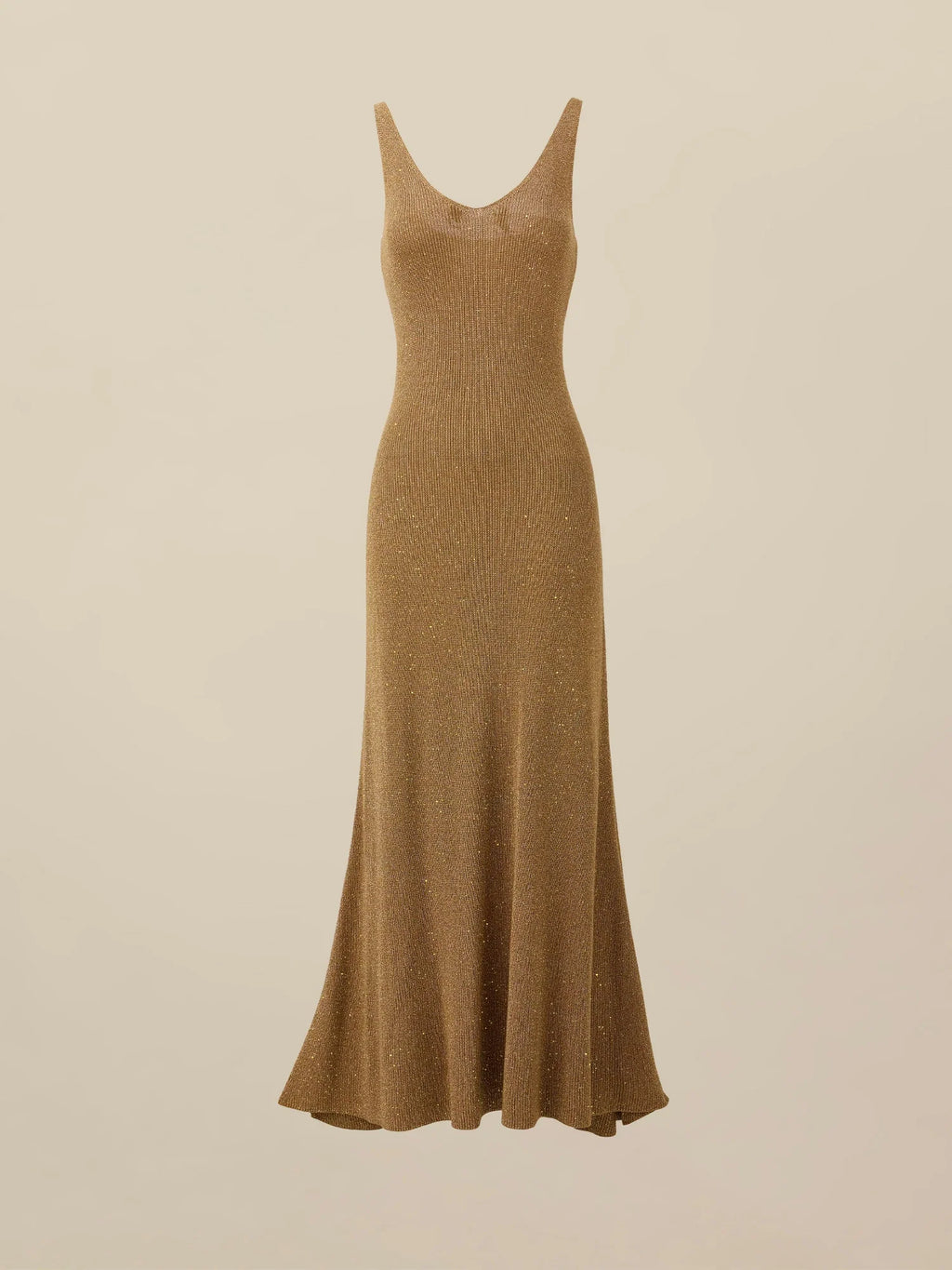 Levauro V Yaka Halter Metalik Uzun Elbise